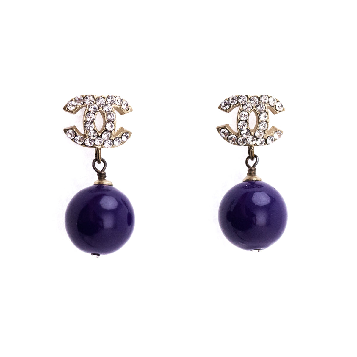 Chanel Purple Bead Crystal 2007 CC Drop Earrings