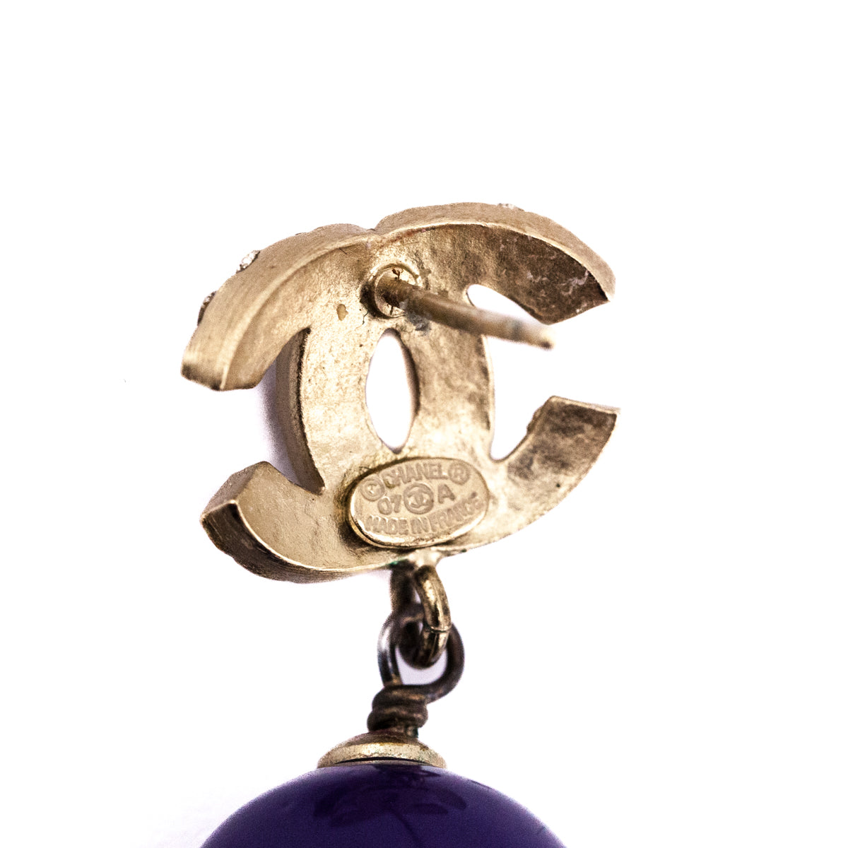 Chanel Purple Bead Crystal 2007 CC Drop Earrings