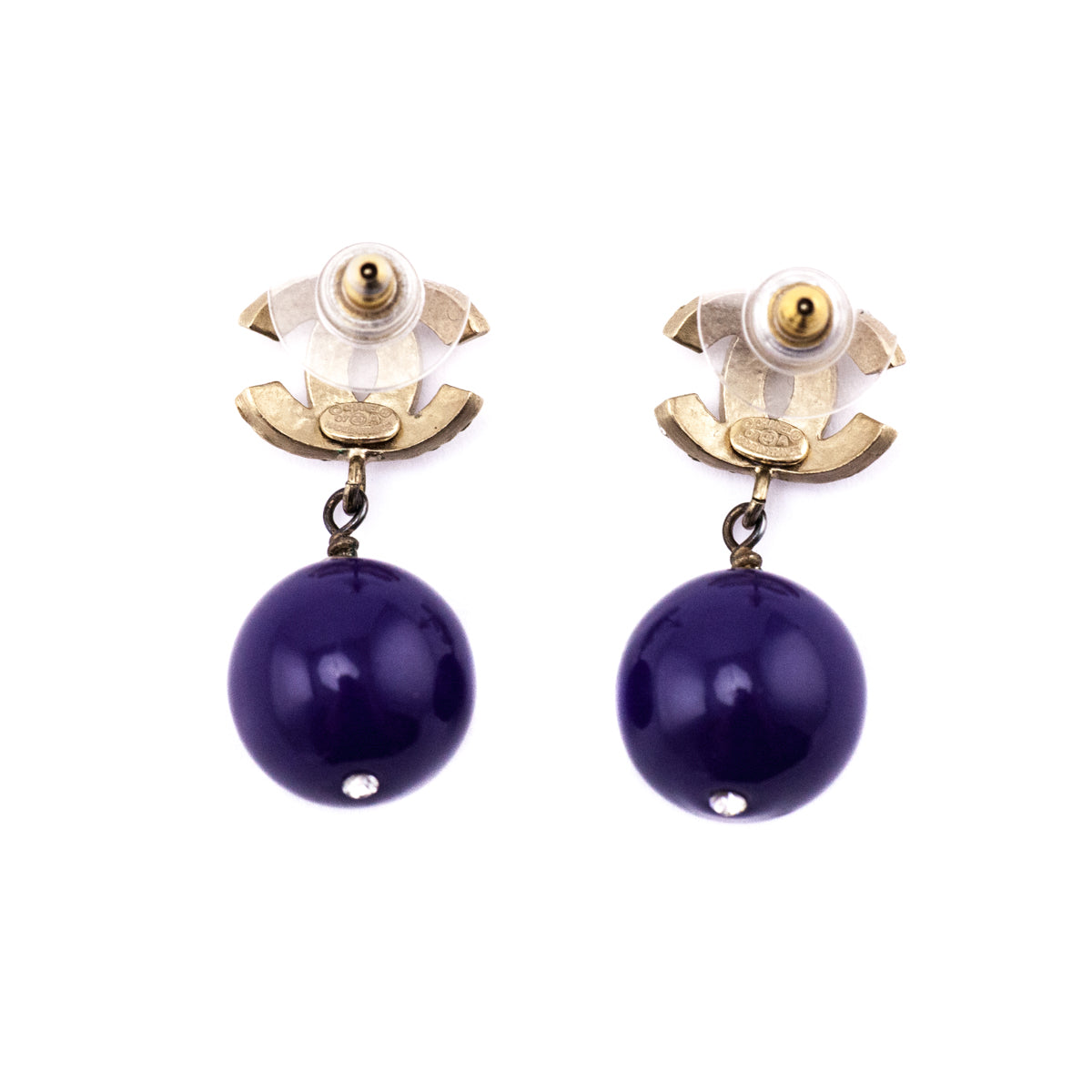 Chanel Purple Bead Crystal 2007 CC Drop Earrings