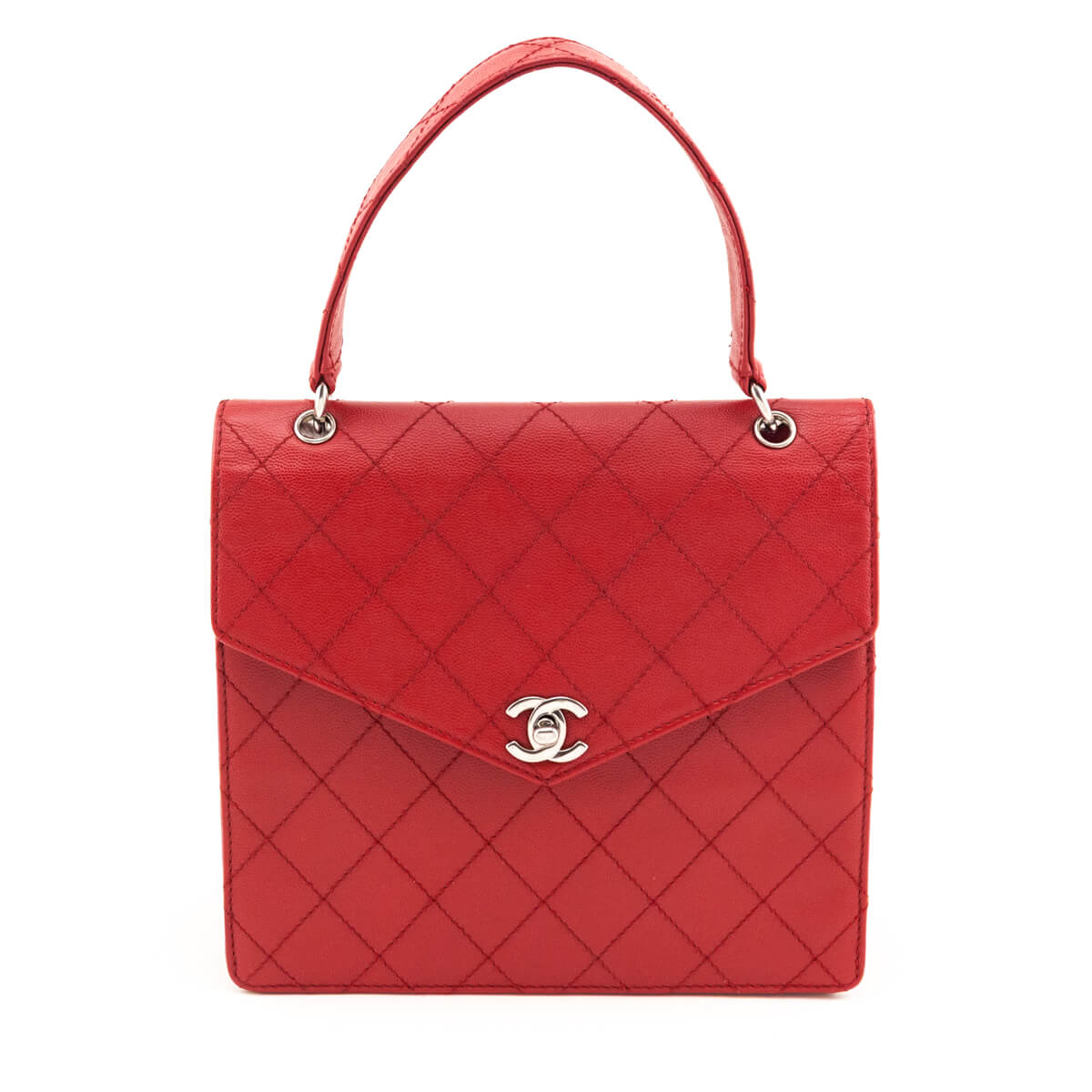 Chanel Red Caviar Top Handle Envelope Flap Bag