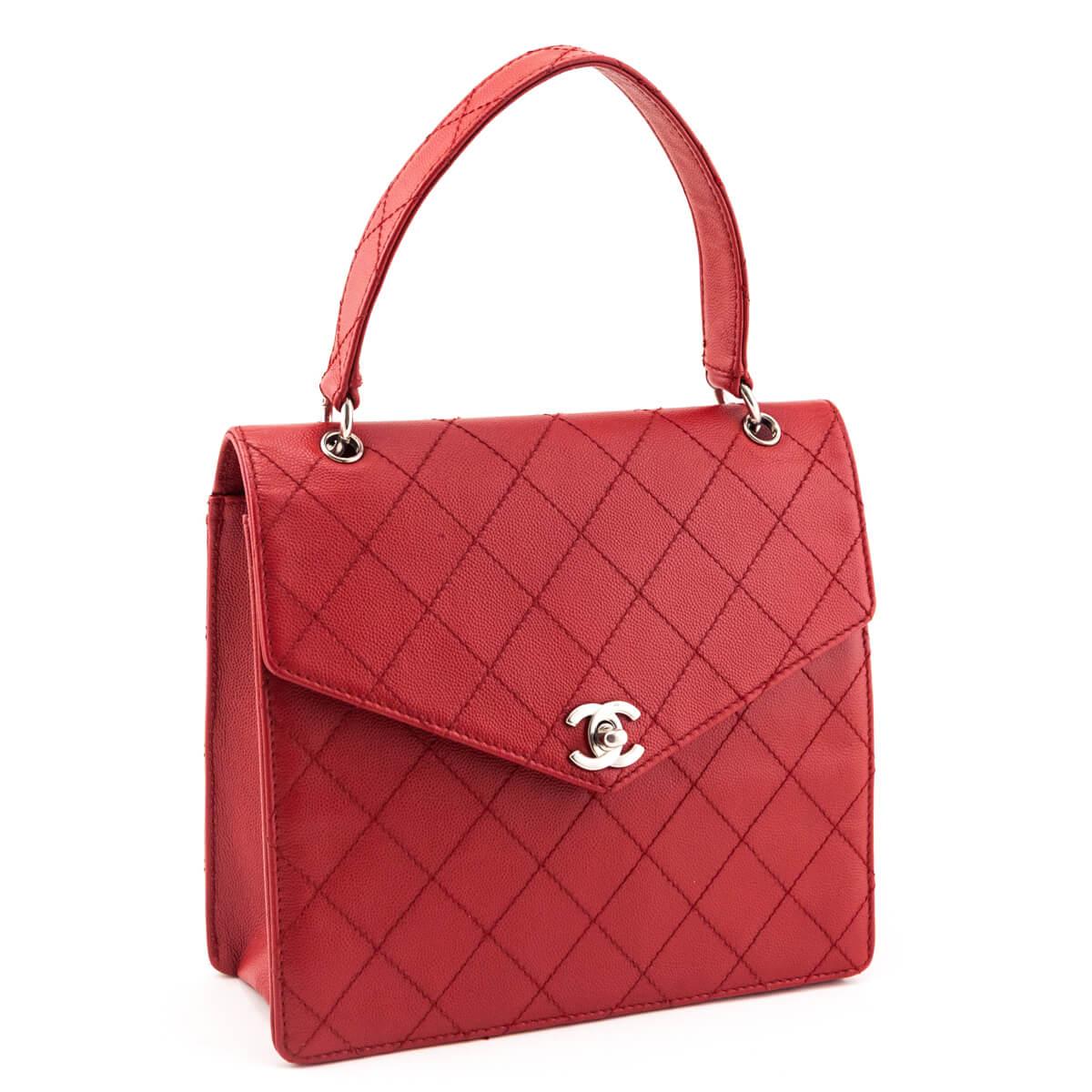 Chanel Red Caviar Top Handle Envelope Flap Bag