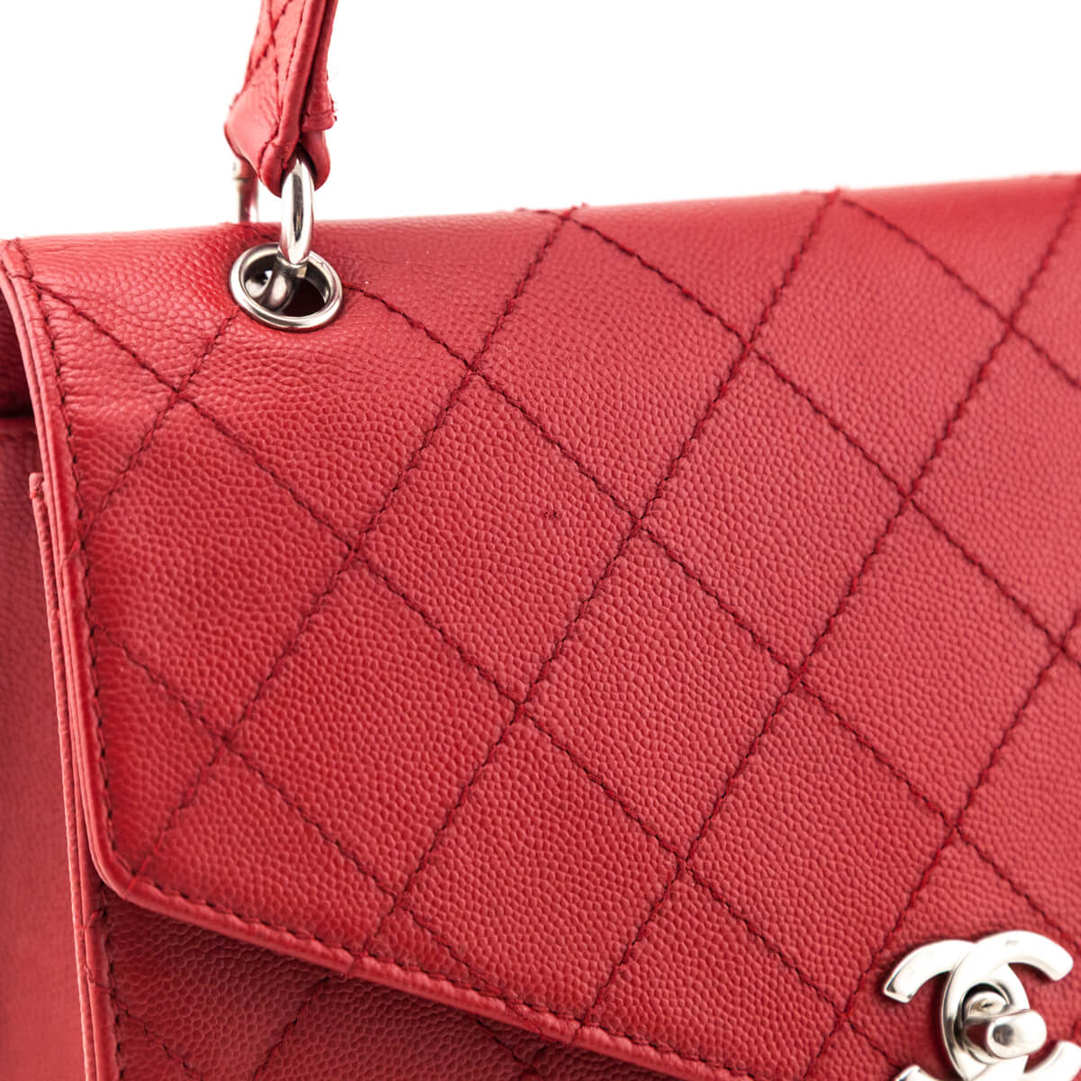 Chanel Red Caviar Top Handle Envelope Flap Bag