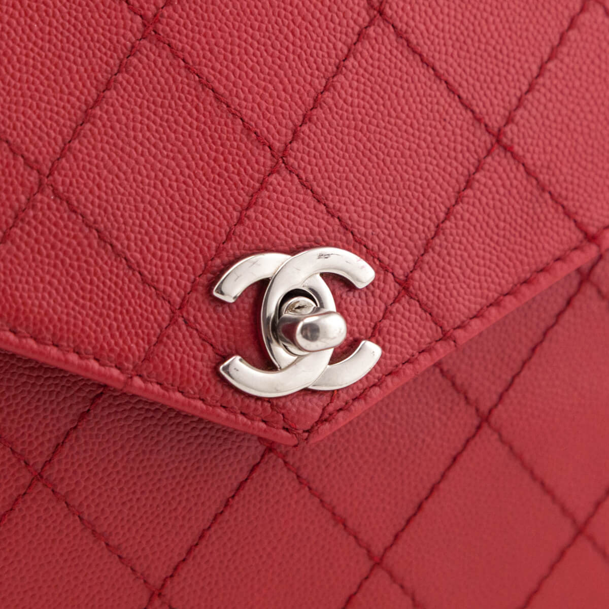 Chanel Red Caviar Top Handle Envelope Flap Bag