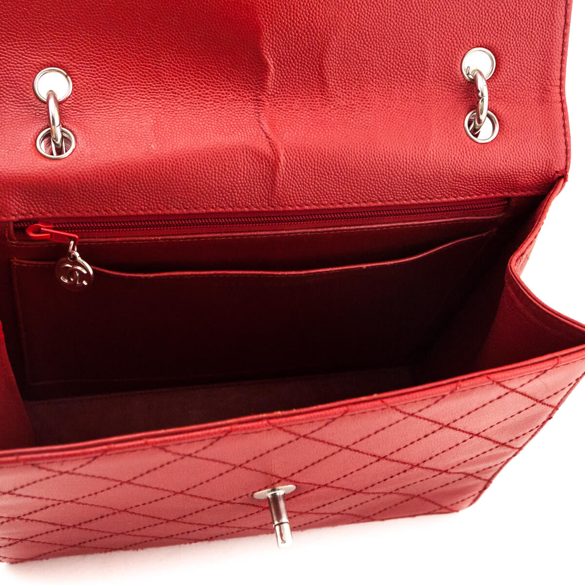 Chanel Red Caviar Top Handle Envelope Flap Bag