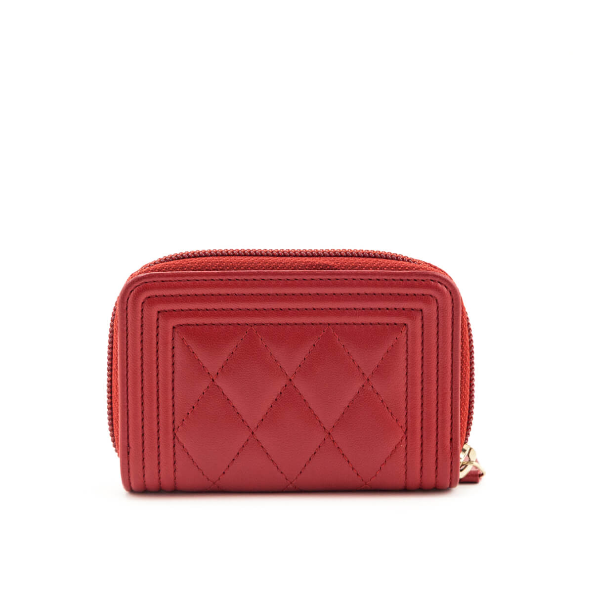 Chanel Red Lambskin Quilted Boy Zip Around Coin Purse Wallet