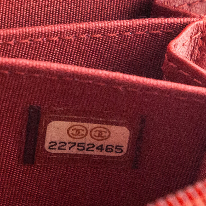 Chanel Red Lambskin Quilted Boy Zip Around Coin Purse Wallet