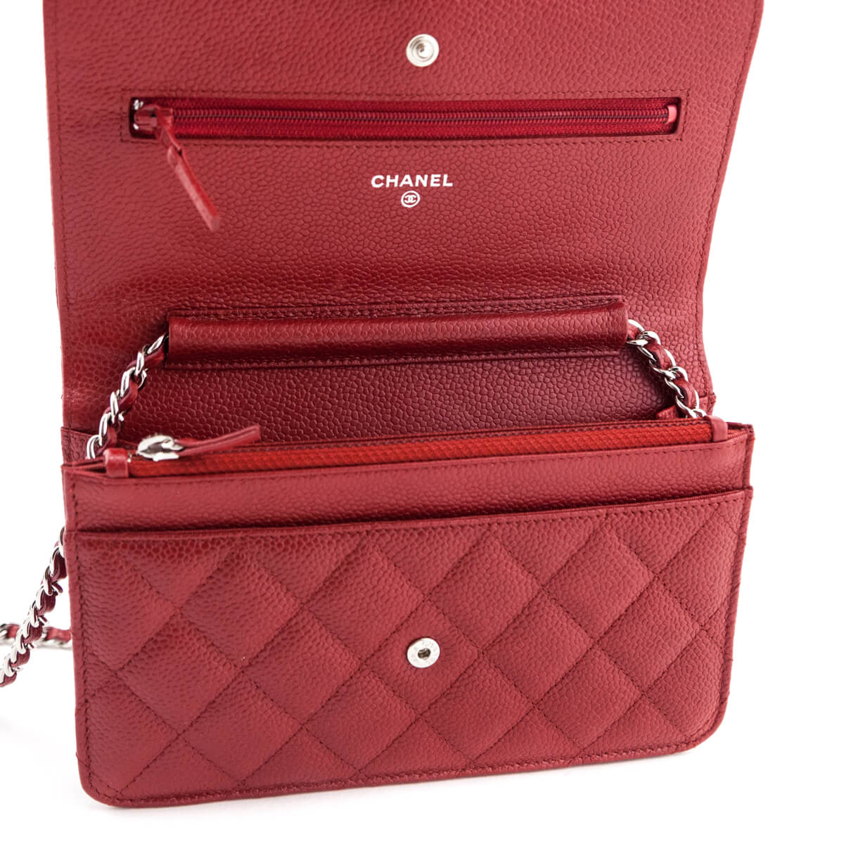 Chanel Red Quilted Caviar Classic Wallet On Chain - Chanel Canada