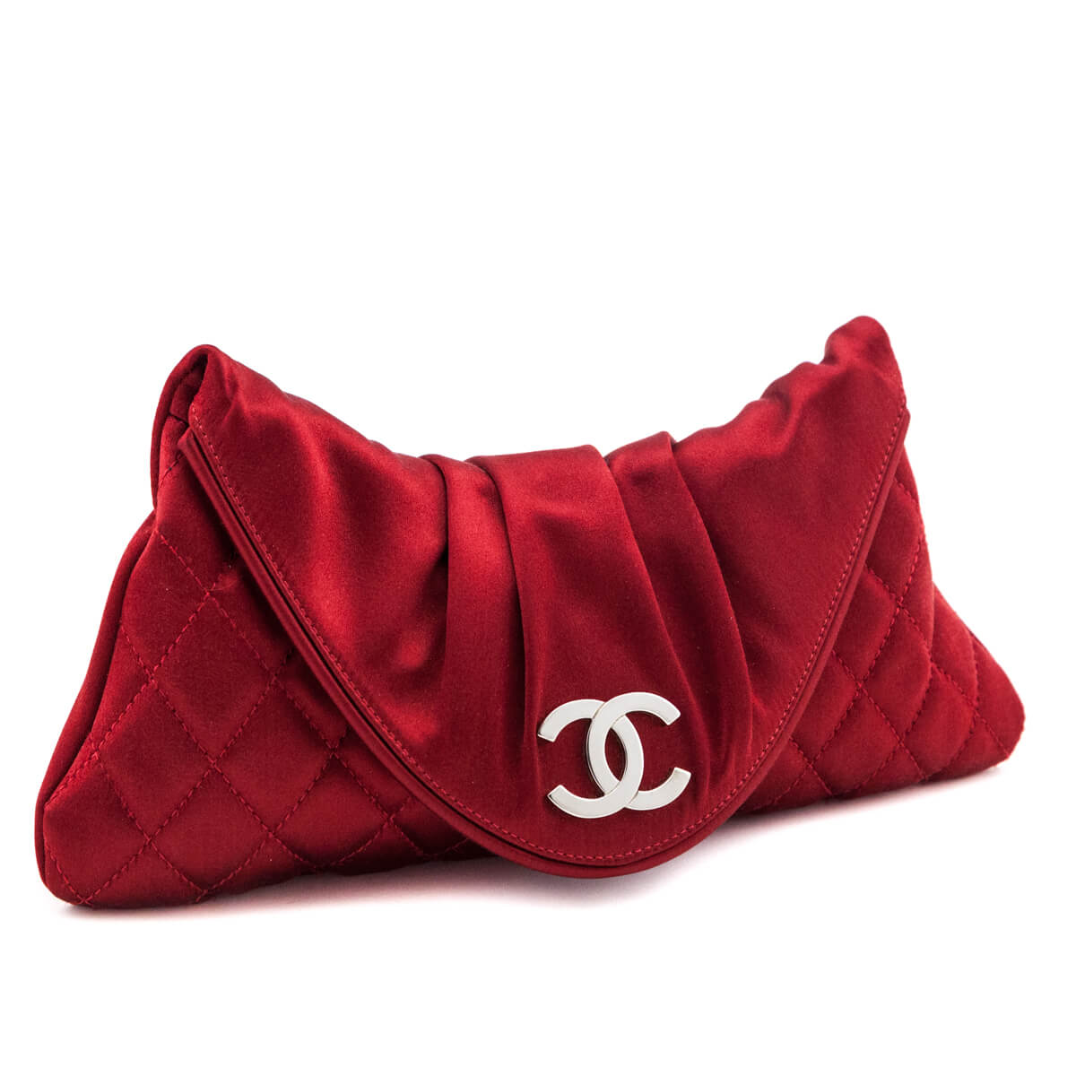 Chanel Red Quilted Satin Half Moon Clutch - Love that Bag etc - Preowned Authentic Designer Handbags & Preloved Fashions