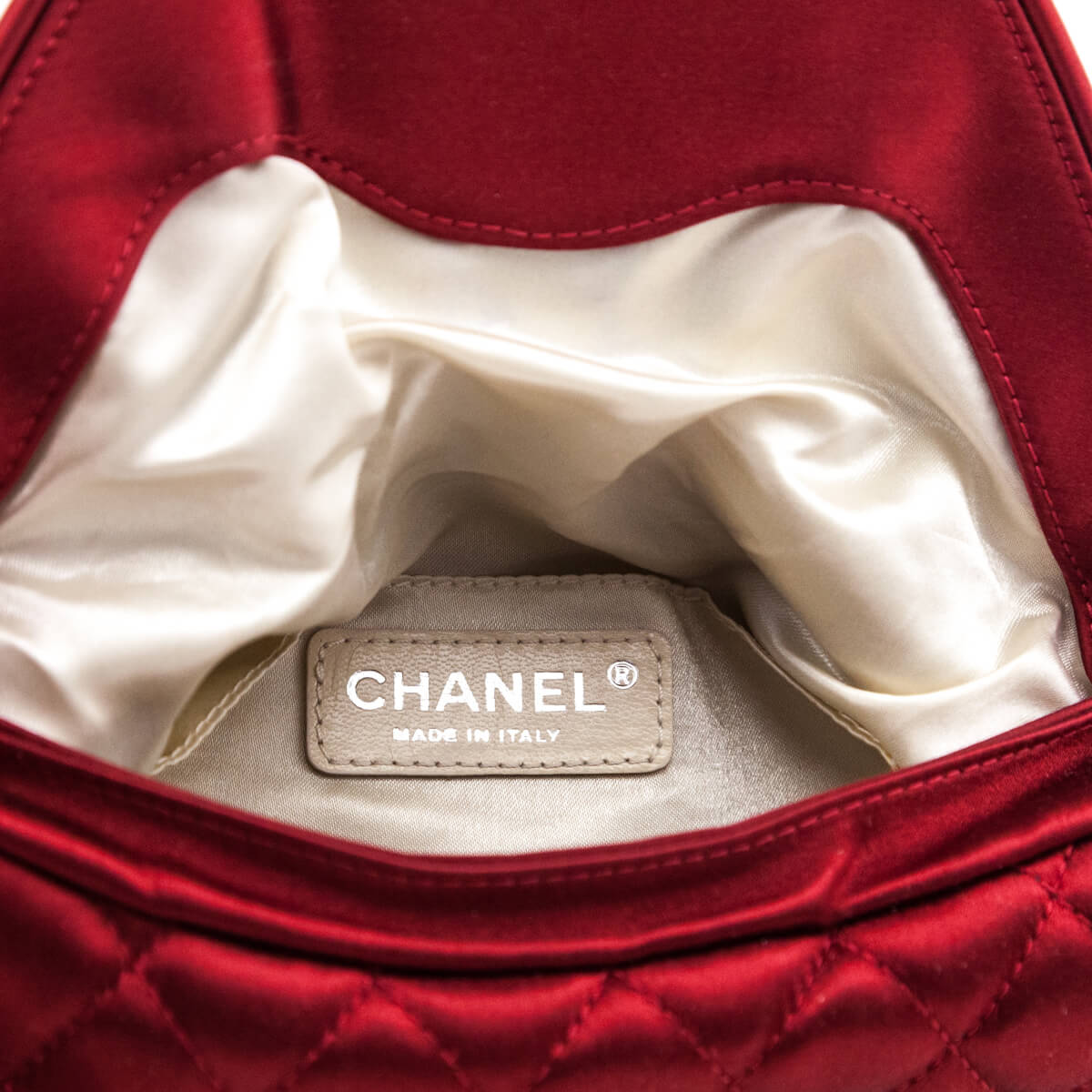 Chanel Red Quilted Satin Half Moon Clutch - Love that Bag etc - Preowned Authentic Designer Handbags & Preloved Fashions