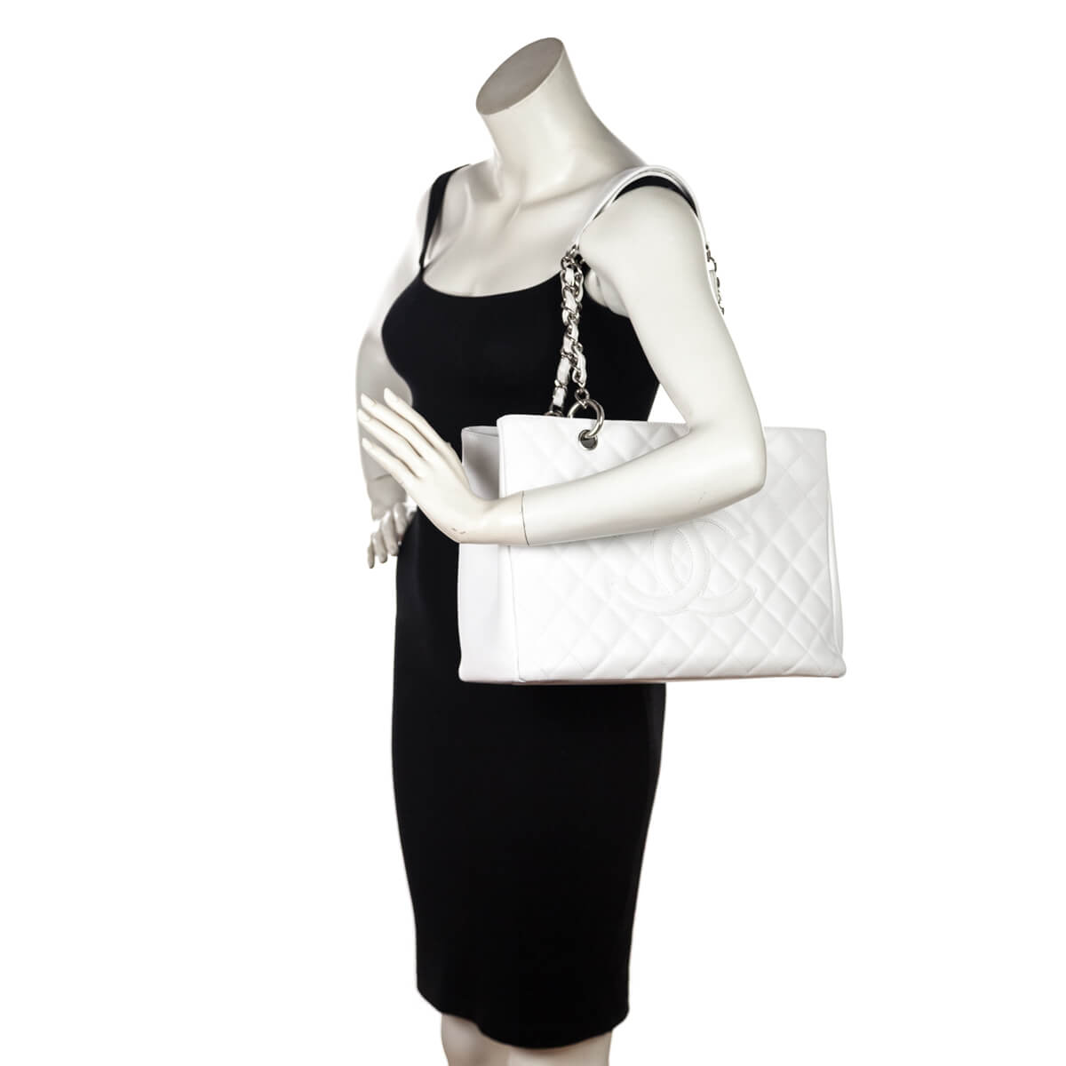 Chanel White Caviar Quilted Grand Shopping Tote - Love that Bag etc - Preowned Authentic Designer Handbags & Preloved Fashions