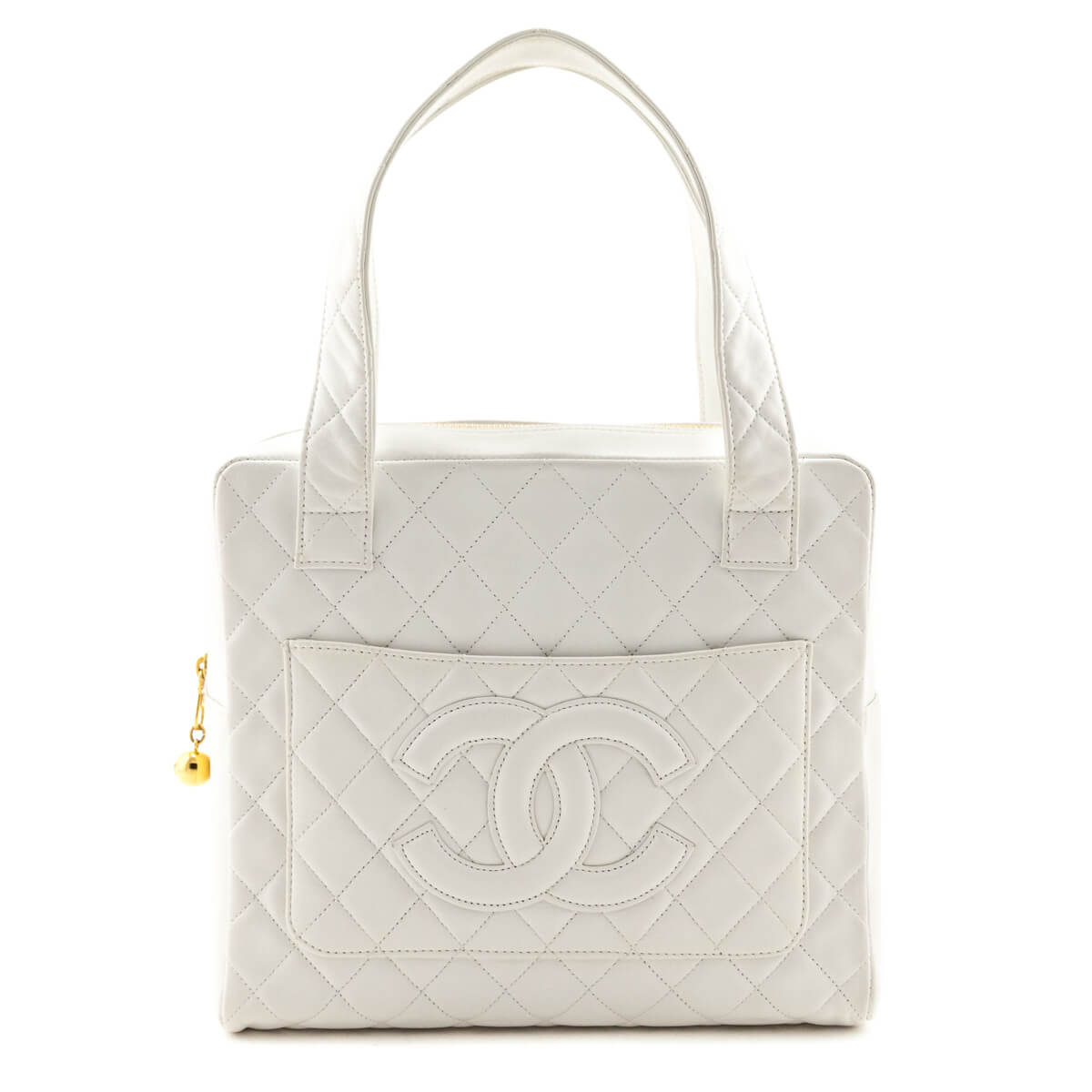Chanel White Quilted Lambskin Vintage CC Tote Bag - Love that Bag etc - Preowned Authentic Designer Handbags & Preloved Fashions