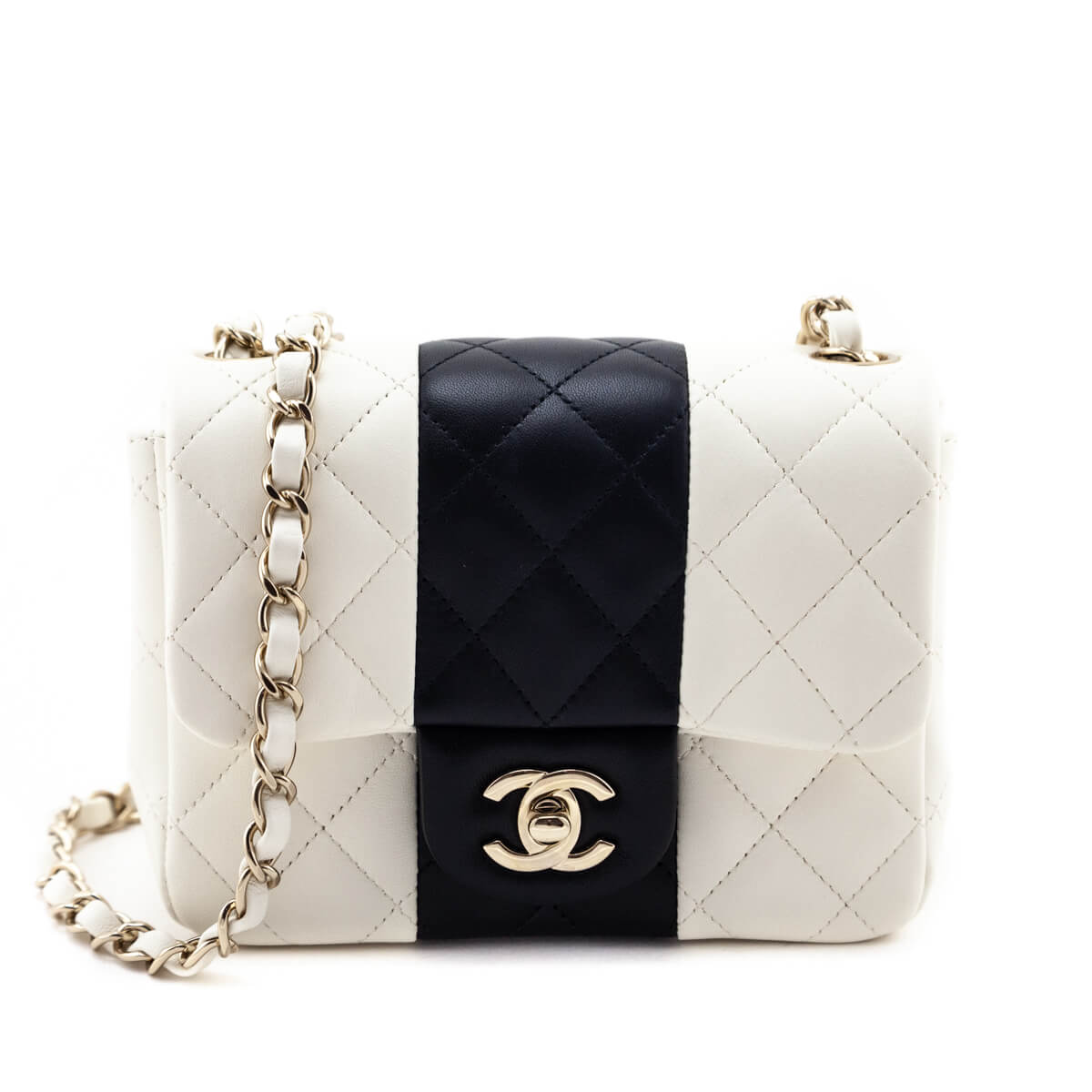 Chanel White & Black Lambskin Quilted Mini Square Flap Bag - Love that Bag etc - Preowned Authentic Designer Handbags & Preloved Fashions