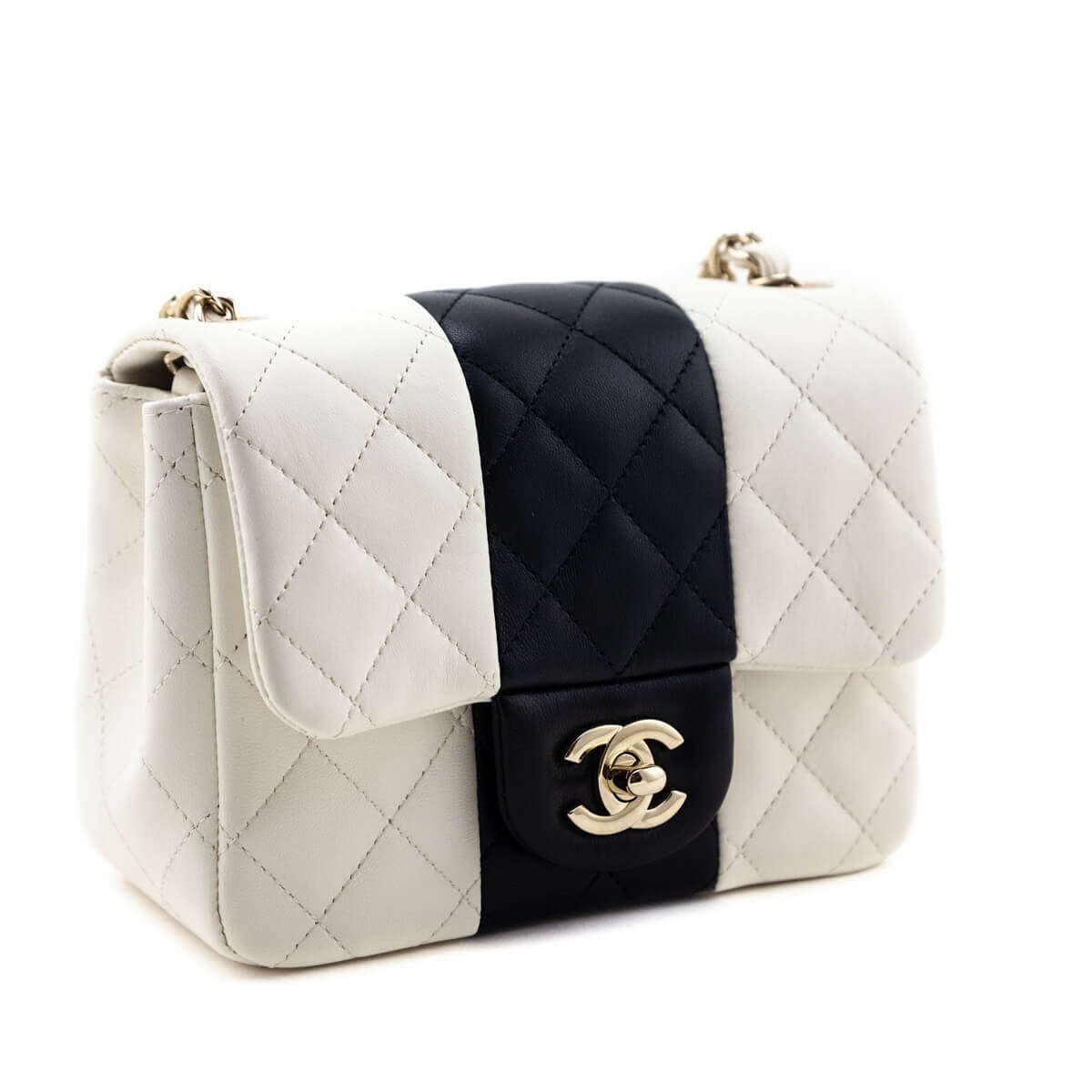 Chanel White & Black Lambskin Quilted Mini Square Flap Bag - Love that Bag etc - Preowned Authentic Designer Handbags & Preloved Fashions