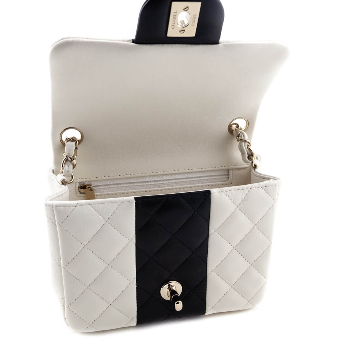 Chanel White & Black Lambskin Quilted Mini Square Flap Bag - Love that Bag etc - Preowned Authentic Designer Handbags & Preloved Fashions