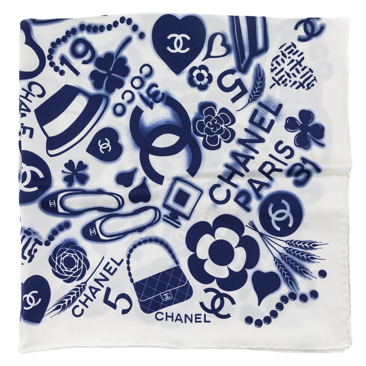 Chanel White & Blue Silk CC Icon Scarf - Love that Bag etc - Preowned Authentic Designer Handbags & Preloved Fashions