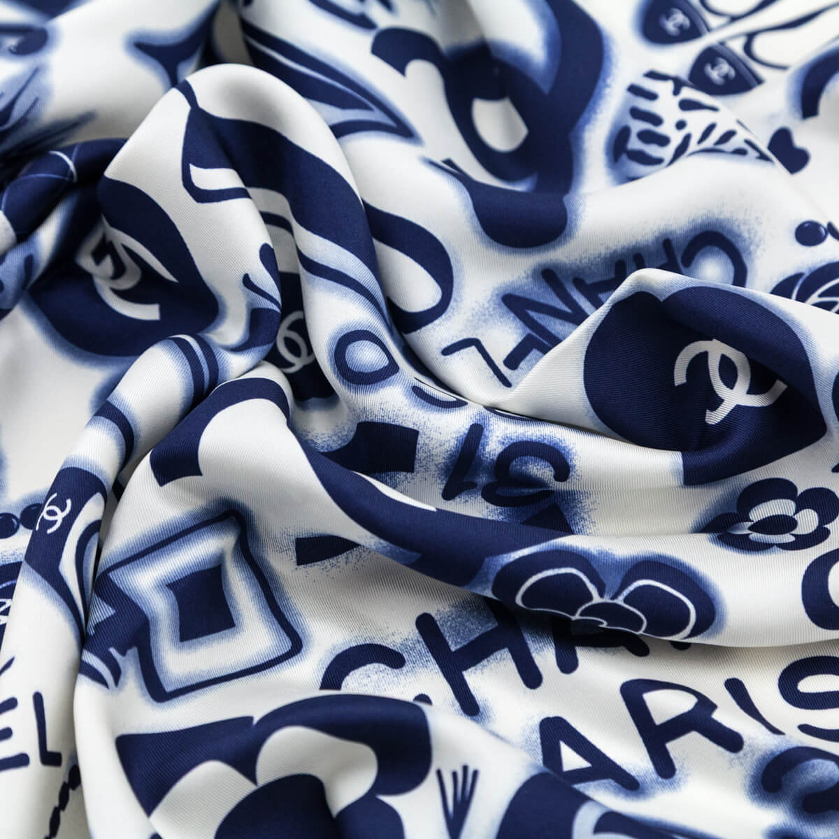 Chanel White & Blue Silk CC Icon Scarf - Love that Bag etc - Preowned Authentic Designer Handbags & Preloved Fashions