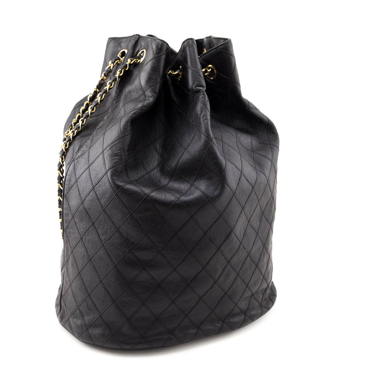 Chanel Black Lambskin Quilted Drawstring Bucket Bag - Love that Bag etc - Preowned Authentic Designer Handbags & Preloved Fashions