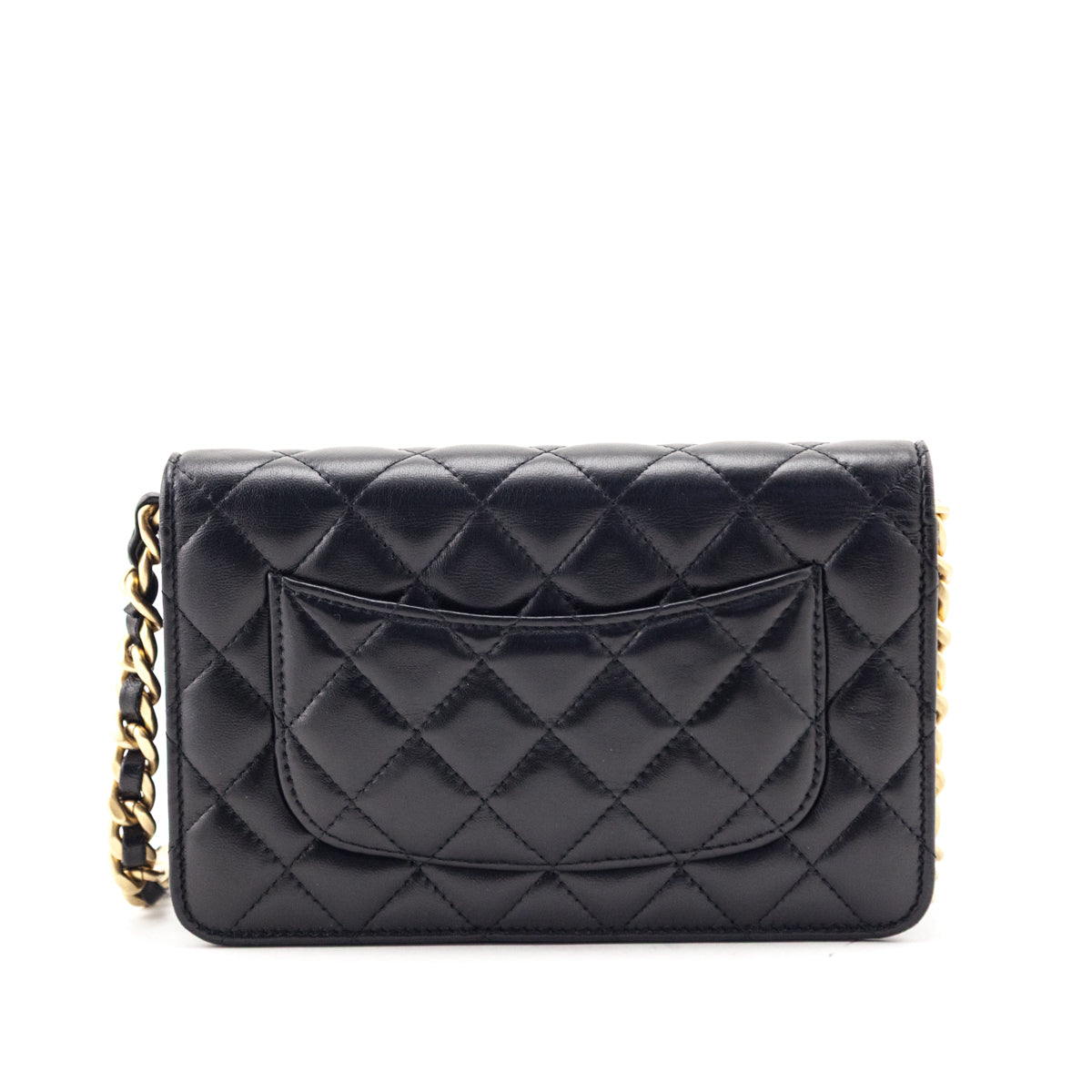 Chanel Black Lambskin Resin Quilted Wallet On Chain WOC