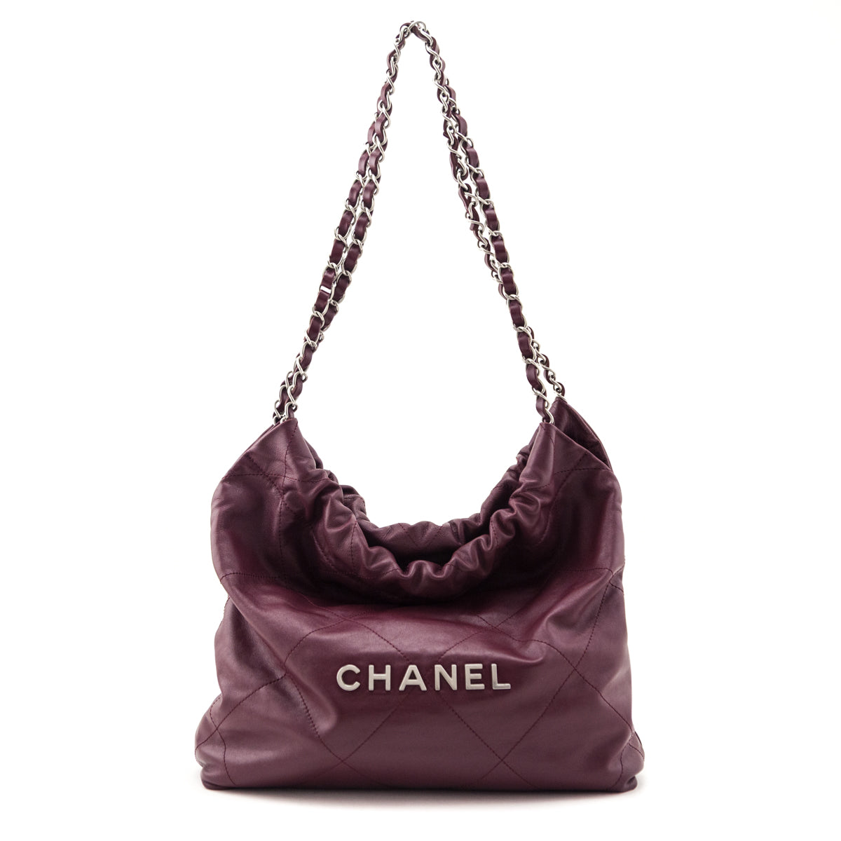 Chanel Burgundy Shiny Calfskin Quilted Small Chanel 22 Hobo
