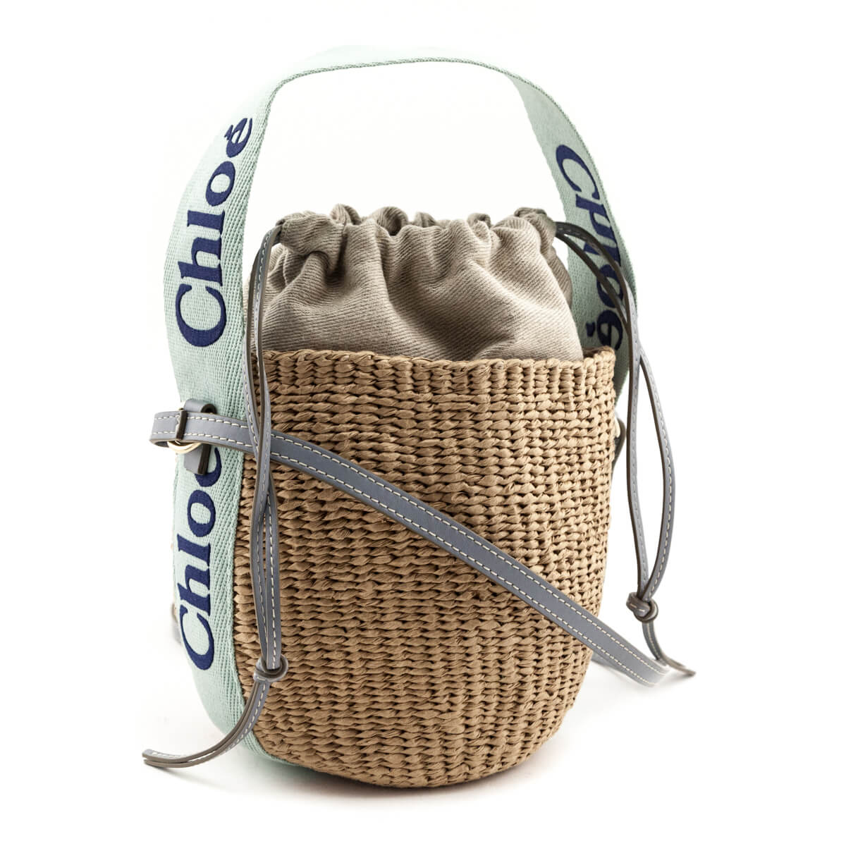 Chloe Blue-Green Natural Woven Fiber Small Woody Basket Bag - Love that Bag etc - Preowned Authentic Designer Handbags & Preloved Fashions