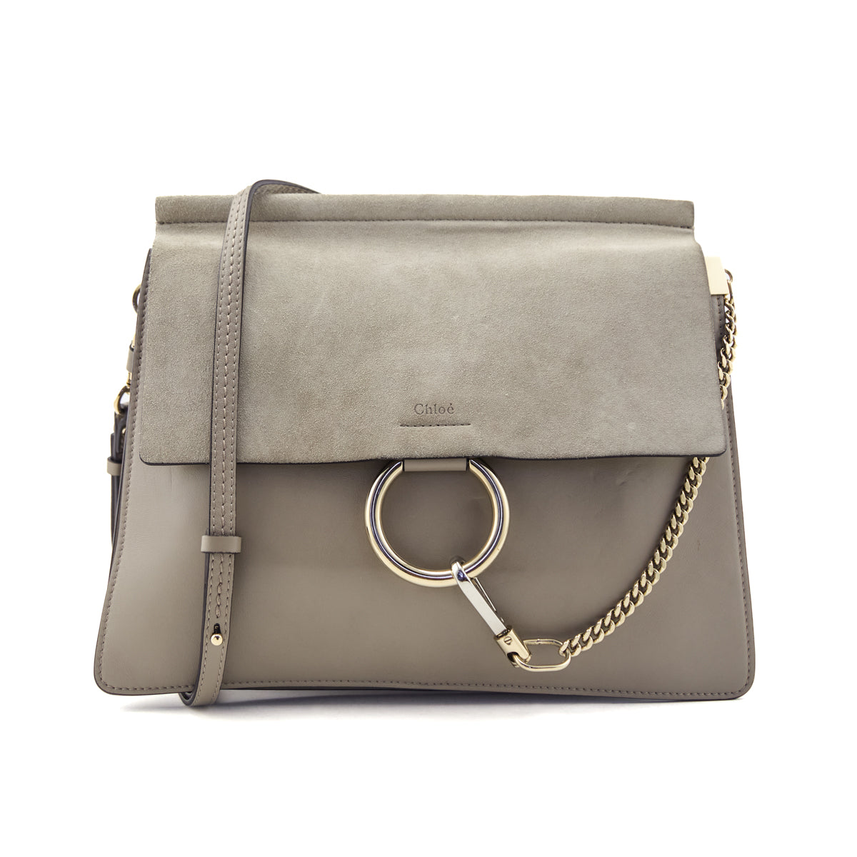 Chloe Motty Grey Calfskin Suede Medium Faye Shoulder Bag