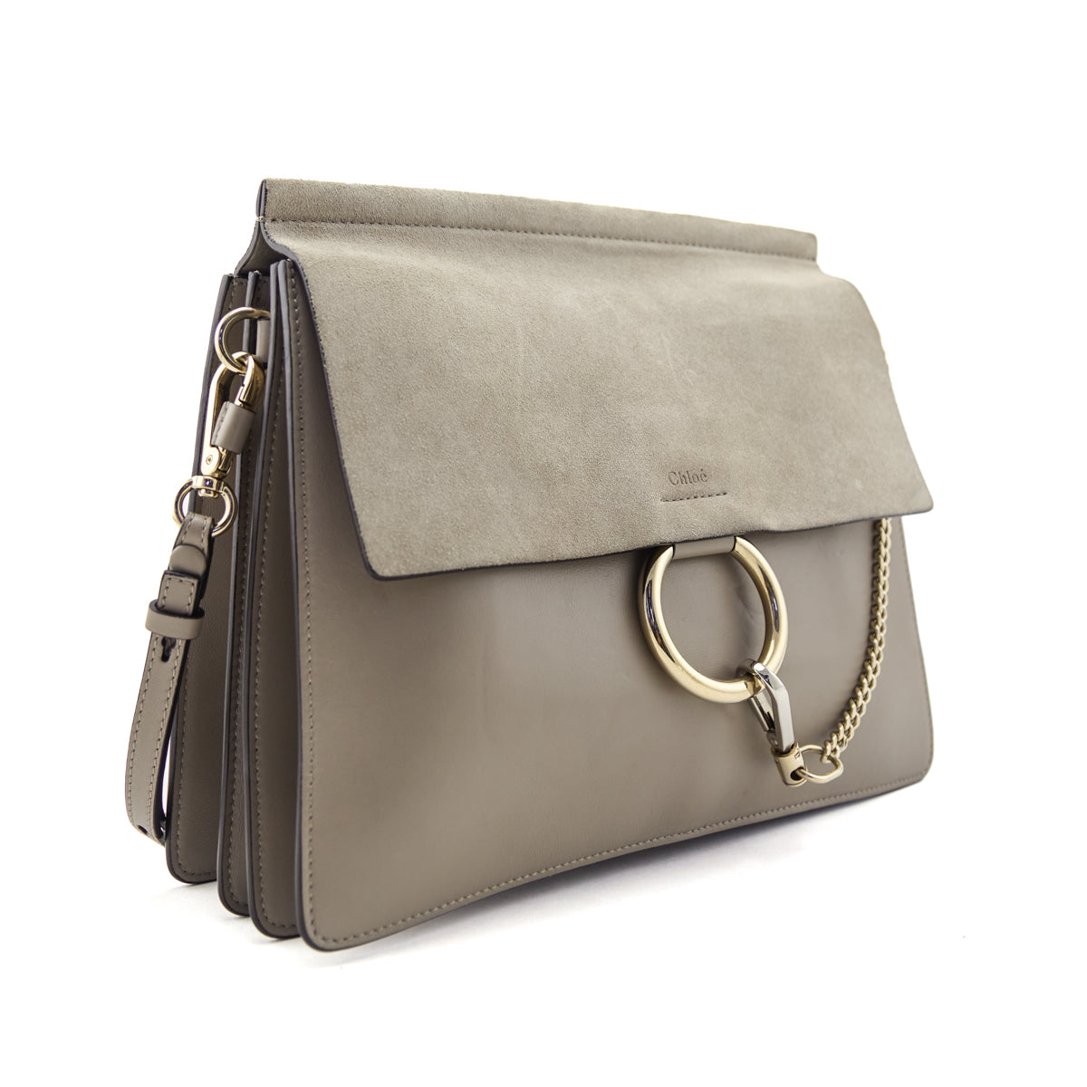 Chloe Motty Grey Calfskin Suede Medium Faye Shoulder Bag