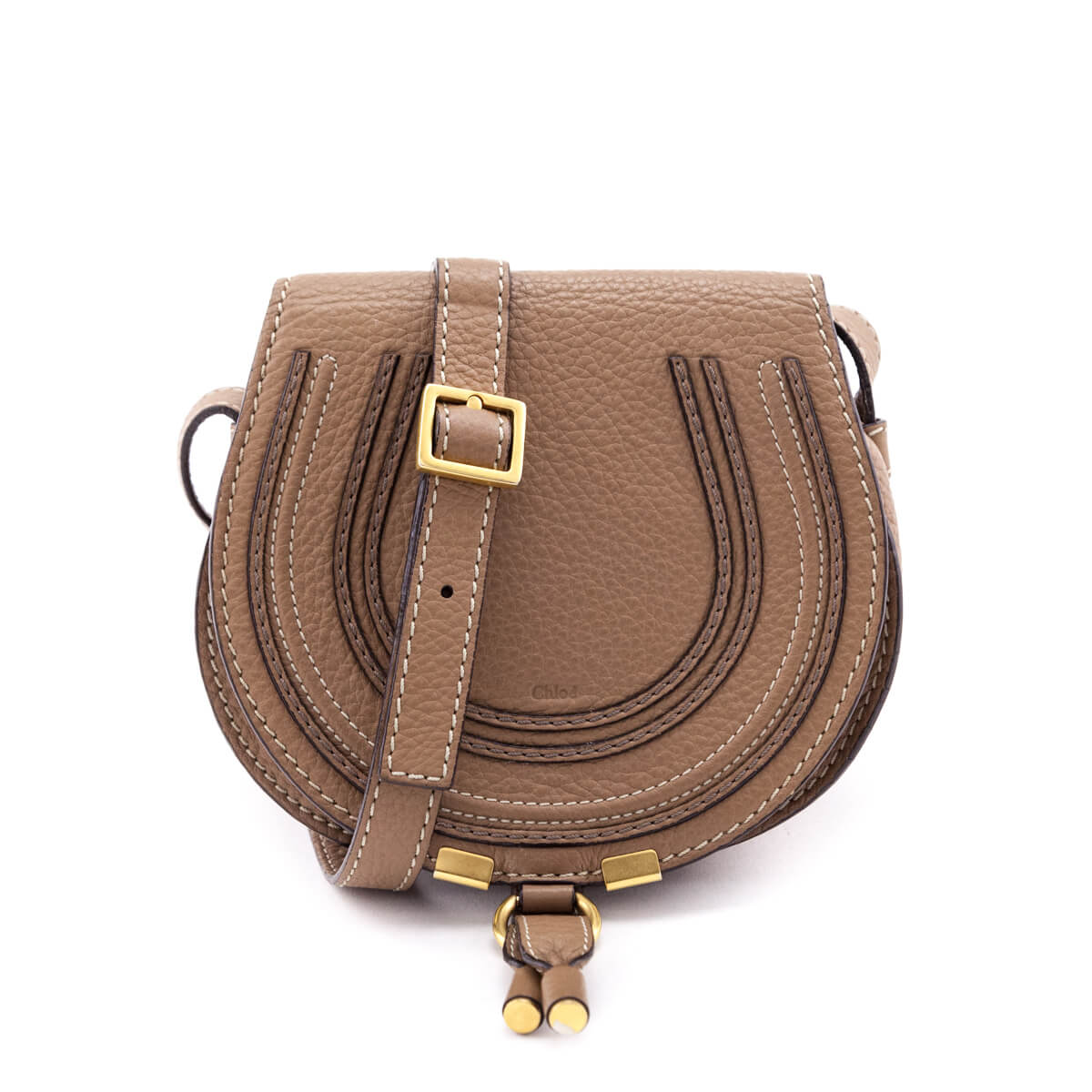 Chloe Taupe Calfskin Mini Marcie Round Saddle Crossbody - Love that Bag etc - Preowned Authentic Designer Handbags & Preloved Fashions