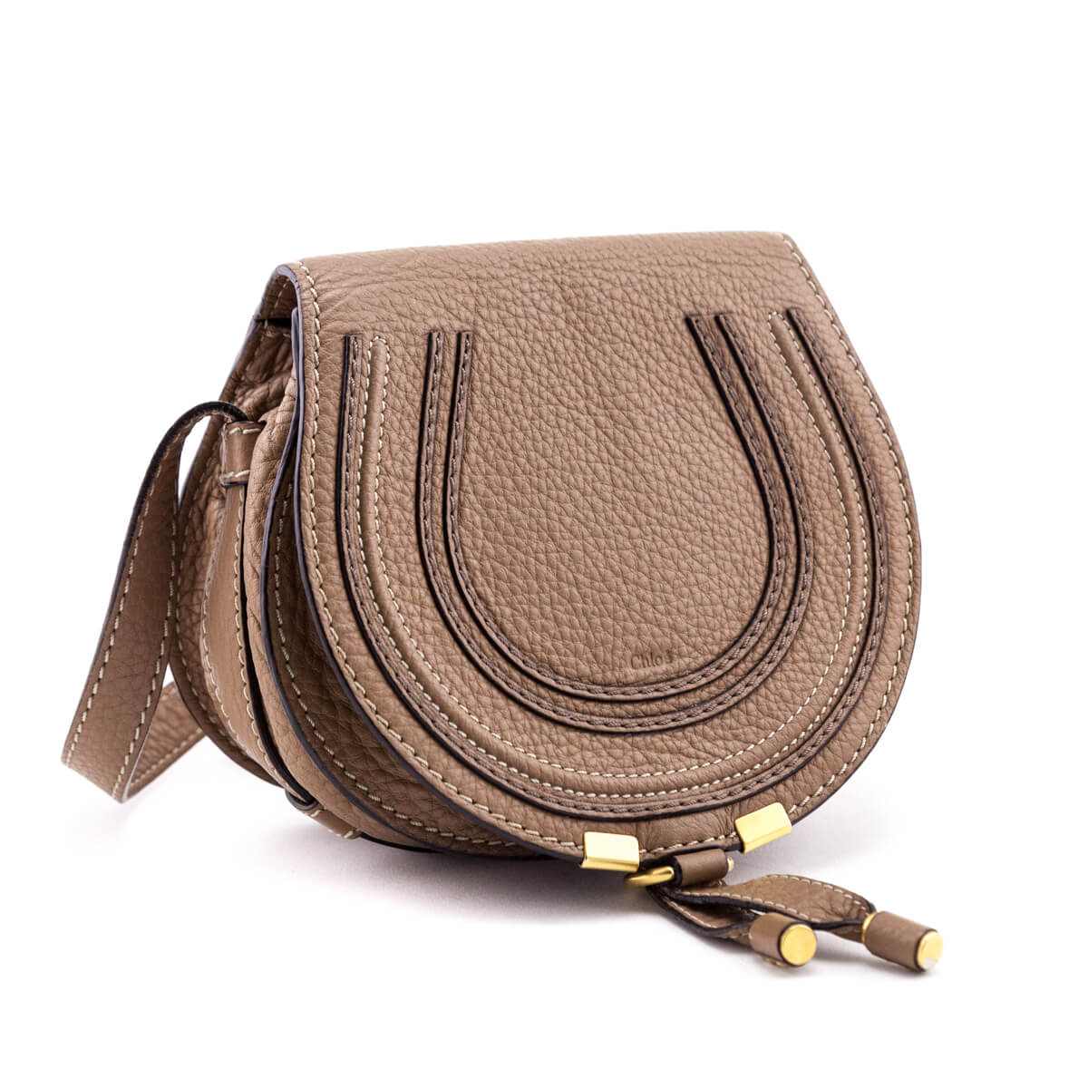 Chloe Taupe Calfskin Mini Marcie Round Saddle Crossbody - Love that Bag etc - Preowned Authentic Designer Handbags & Preloved Fashions
