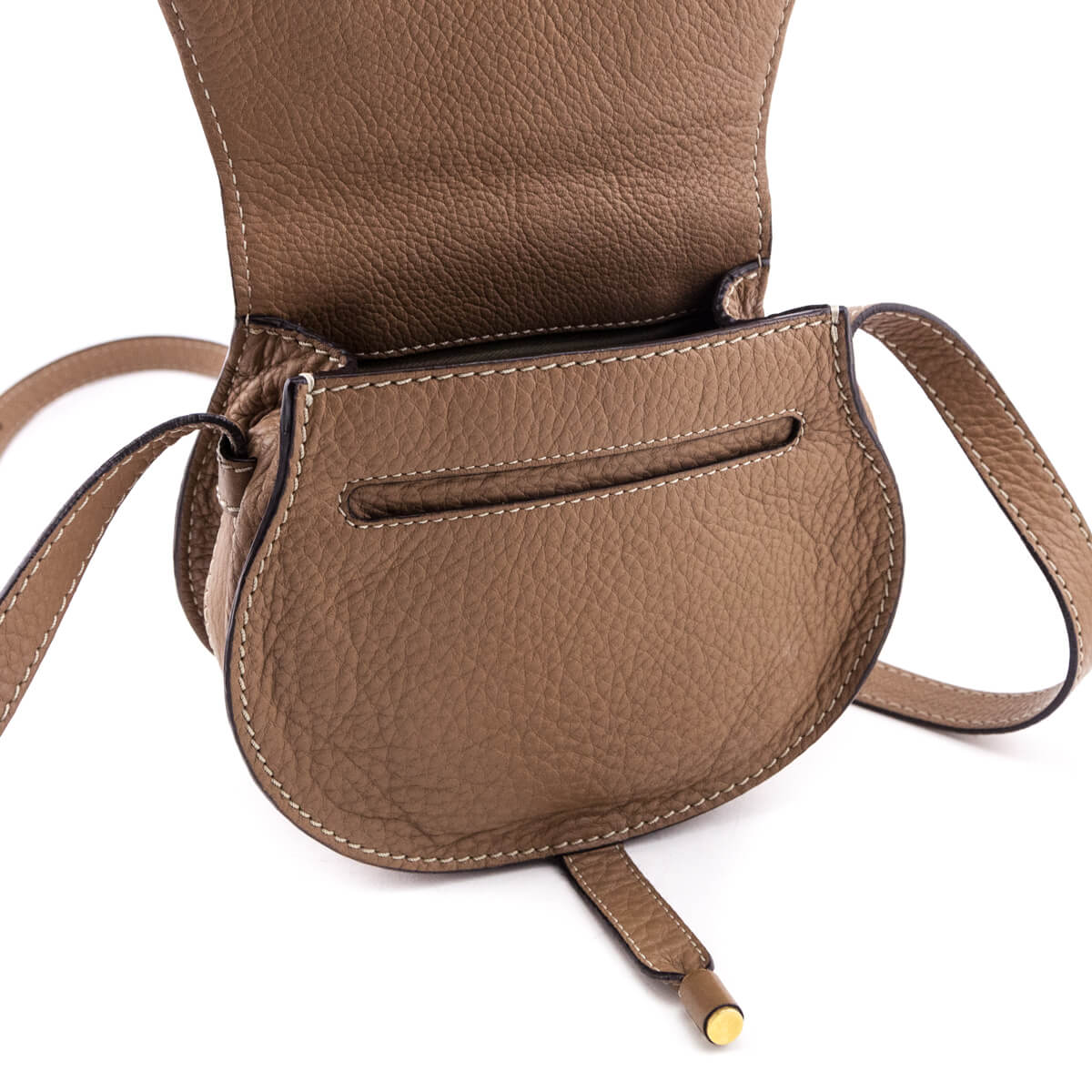 Chloe Taupe Calfskin Mini Marcie Round Saddle Crossbody - Love that Bag etc - Preowned Authentic Designer Handbags & Preloved Fashions