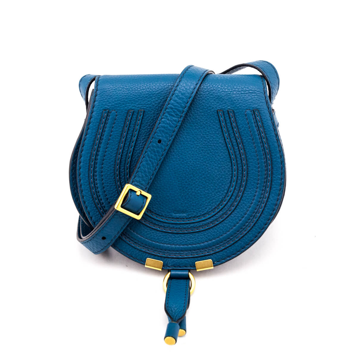 Chloe Teal Grained Calfskin Small Marcie Saddle Crossbody - Love that Bag etc - Preowned Authentic Designer Handbags & Preloved Fashions