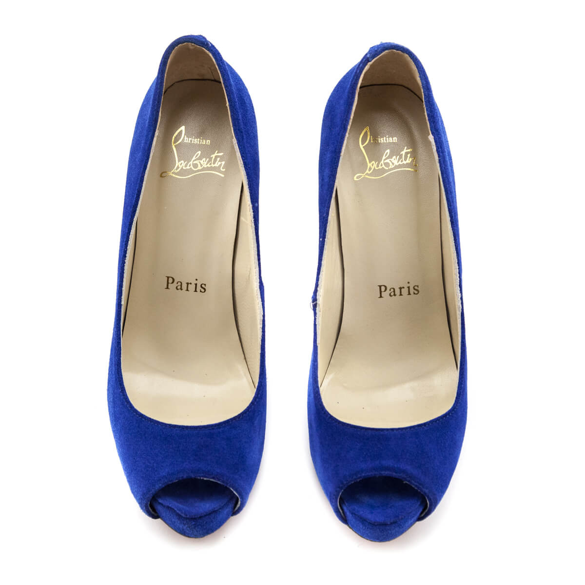 Peep Toe Preloved Louboutin Shoes Christian Louboutin Blue Suede