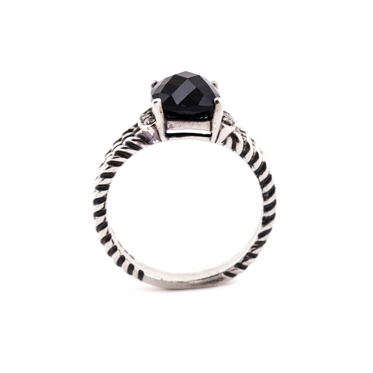 David Yurman Onyx and Diamond Silver Petite Wheaton Ring Size 7.75 - Love that Bag etc - Preowned Authentic Designer Handbags & Preloved Fashions