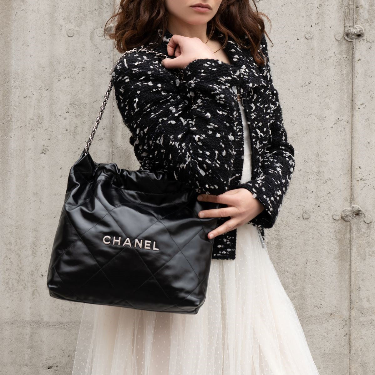 Chanel Black Shiny Calfskin Quilted Small Chanel 22 Bag