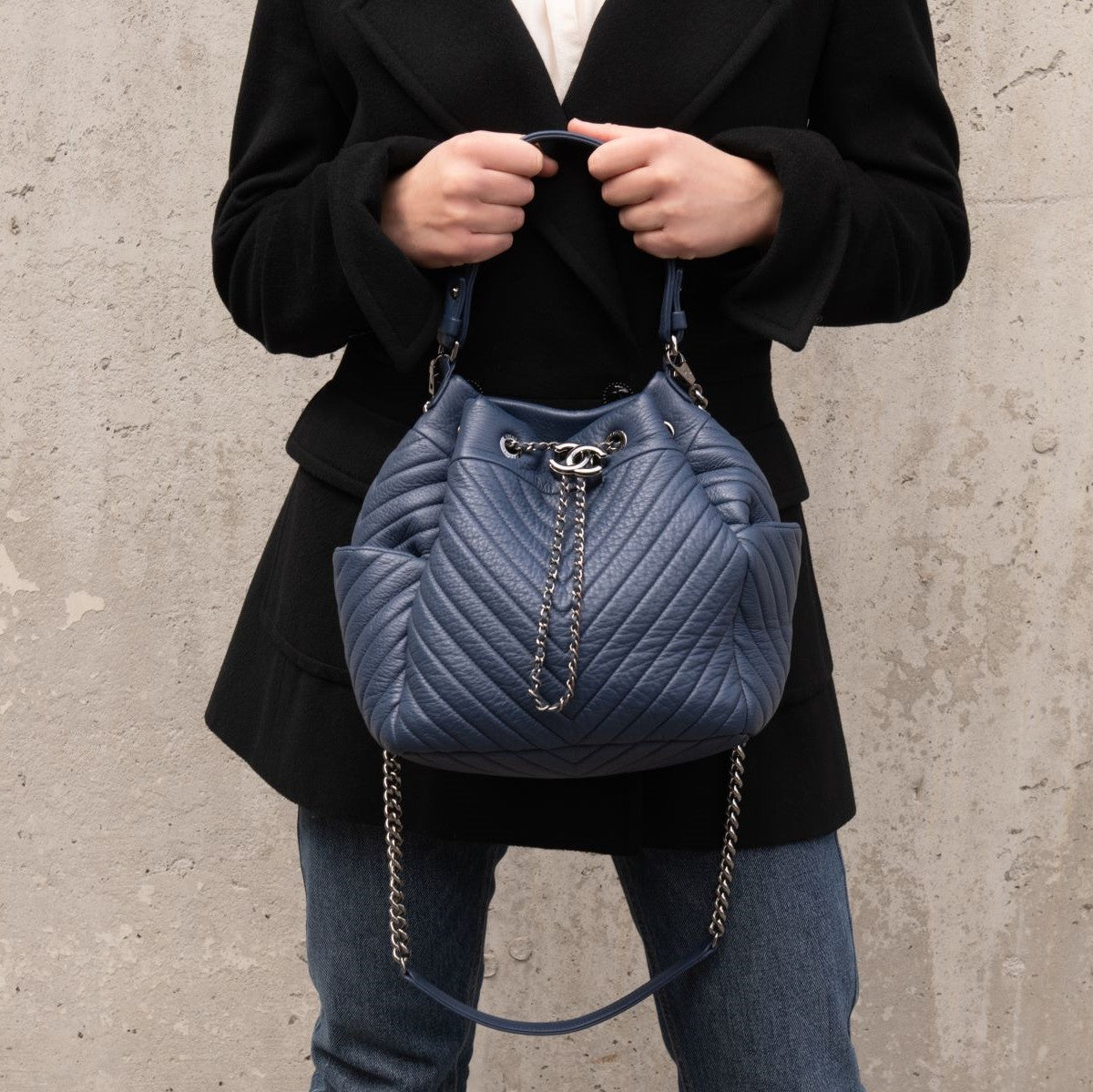 Chanel Blue Quilted Deerskin Chevron Medium Chain Bucket Bag – Love that Bag  etc - Preowned Designer Fashions