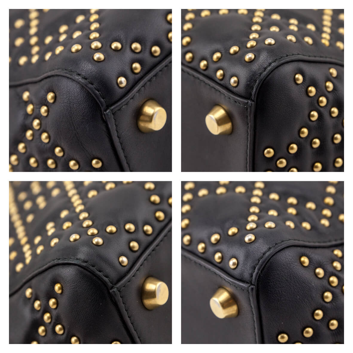 Dior Black Calfskin Studded Cannage Medium Supple Lady Dior - Love that Bag etc - Preowned Authentic Designer Handbags & Preloved Fashions