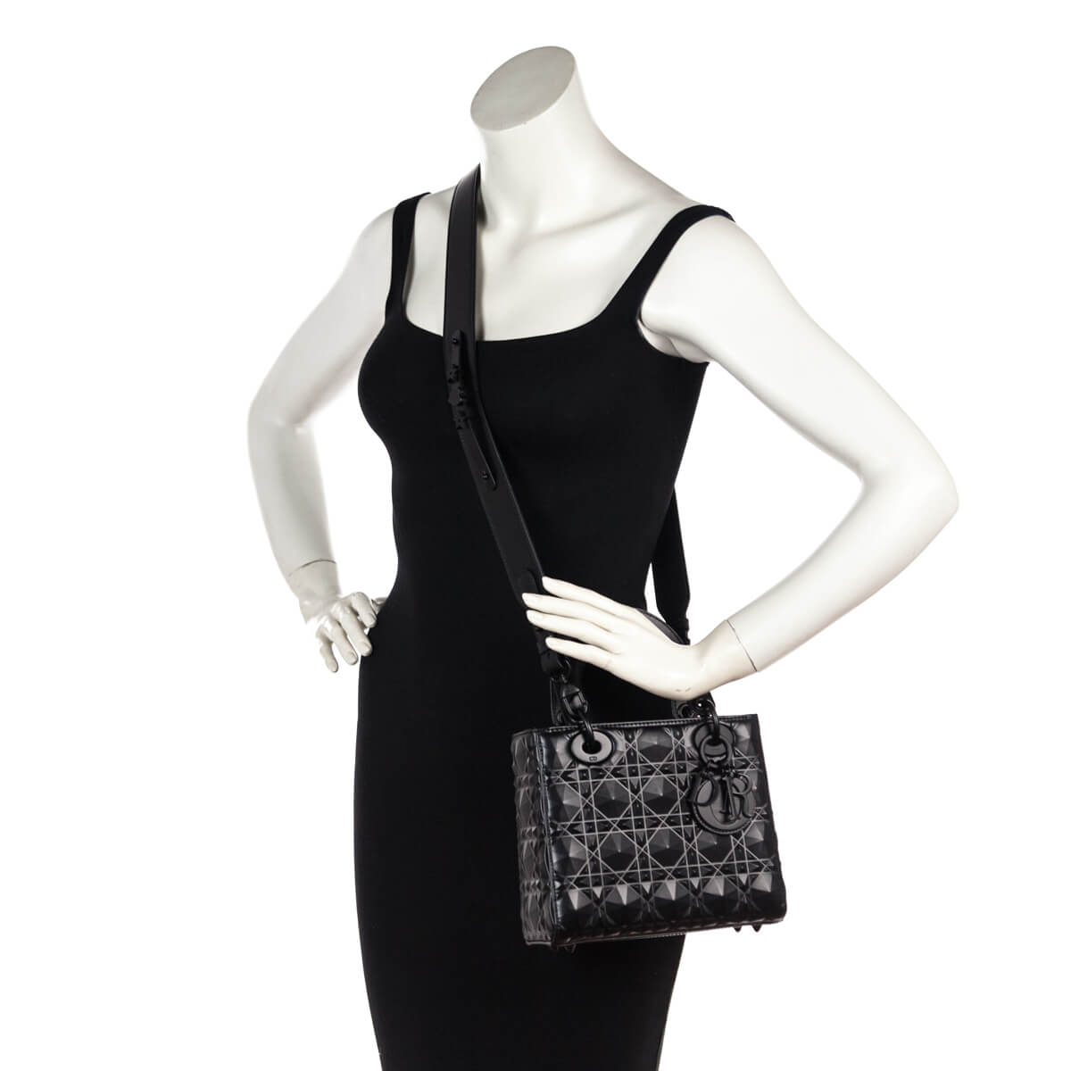 Dior Black Diamond Cannage Calfskin Small Lady Dior My ABCDior Bag - Love that Bag etc - Preowned Authentic Designer Handbags & Preloved Fashions