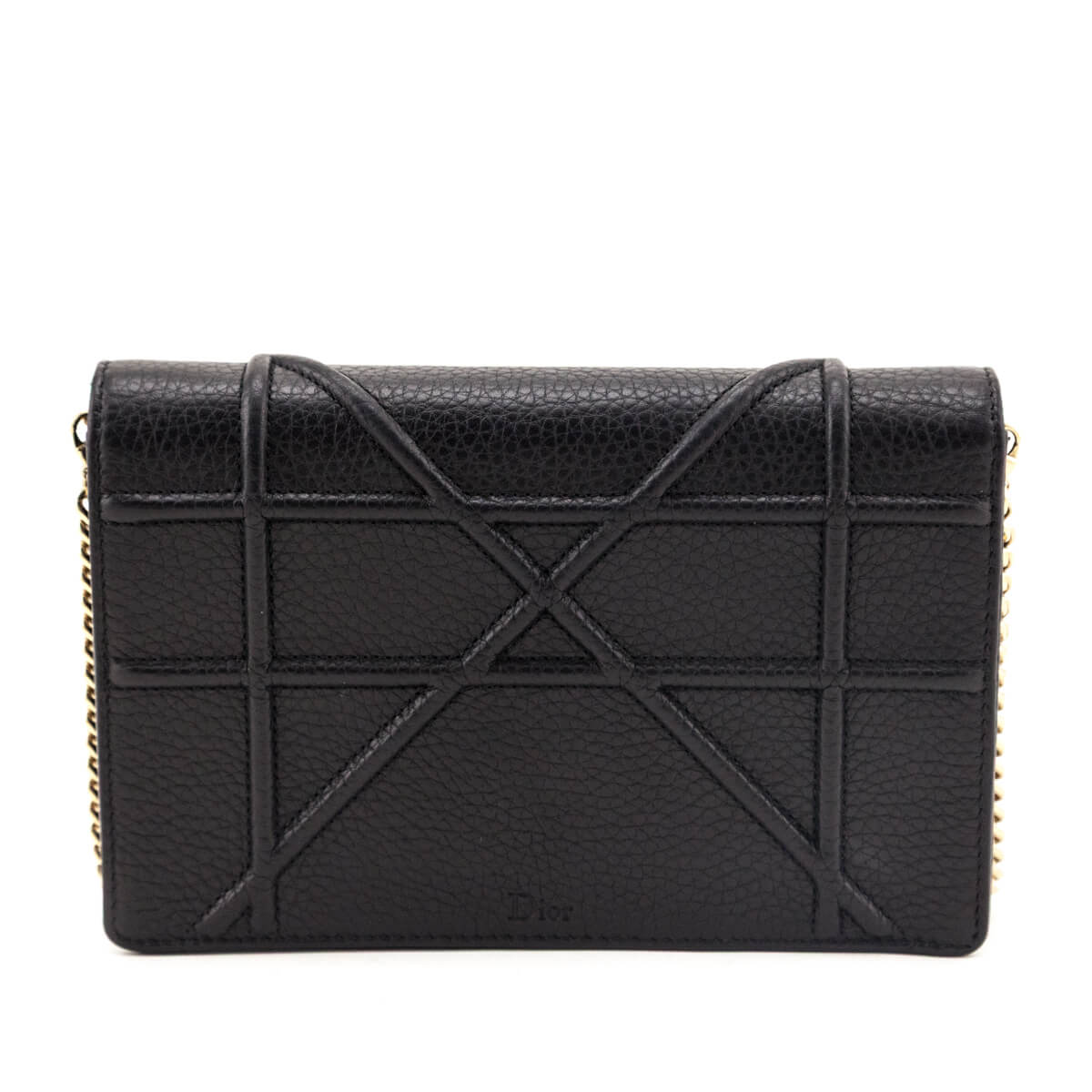 Dior Black Grained Calfskin Diorama Wallet on Chain Clutch