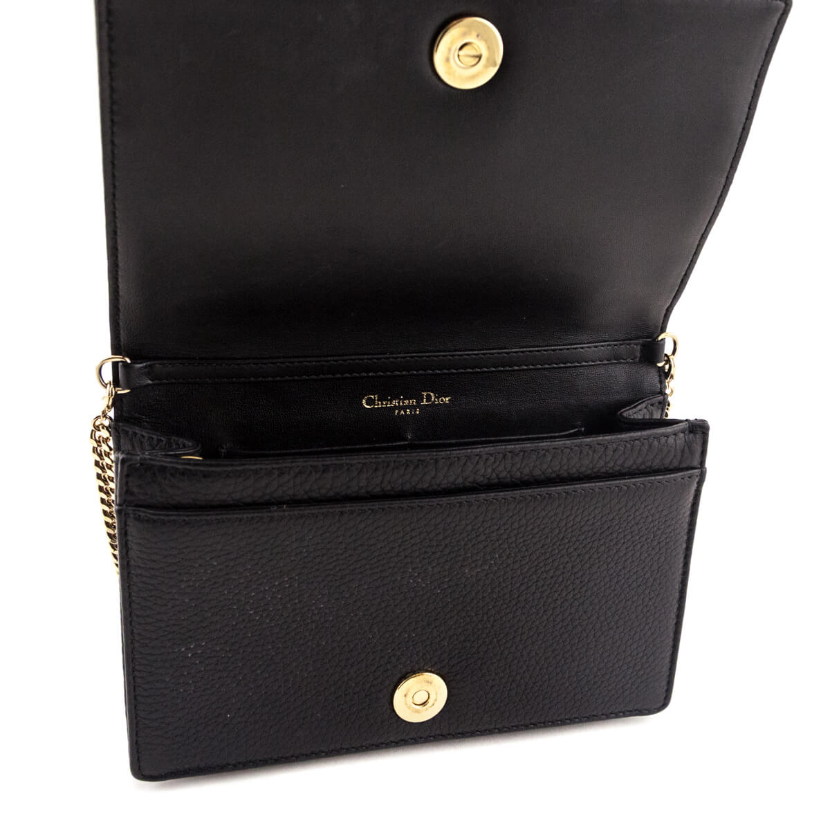 Dior Black Grained Calfskin Diorama Wallet on Chain Clutch
