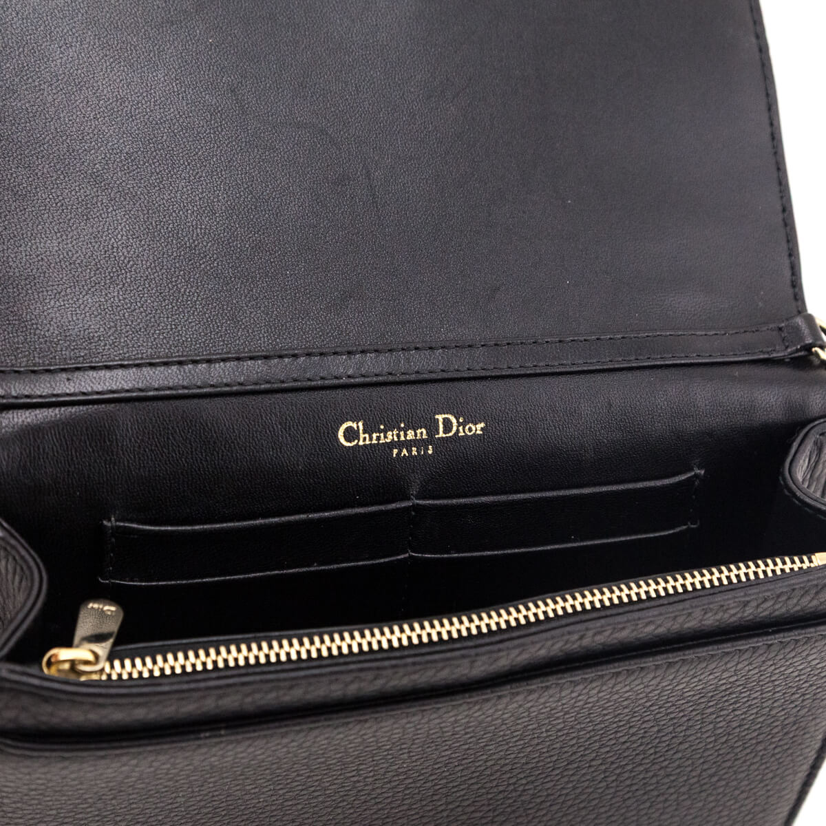 Dior Black Grained Calfskin Diorama Wallet on Chain Clutch