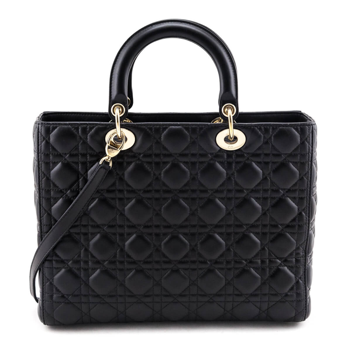 Dior Black Lambskin Cannage Large Lady Dior Bag - Love that Bag etc - Preowned Authentic Designer Handbags & Preloved Fashions