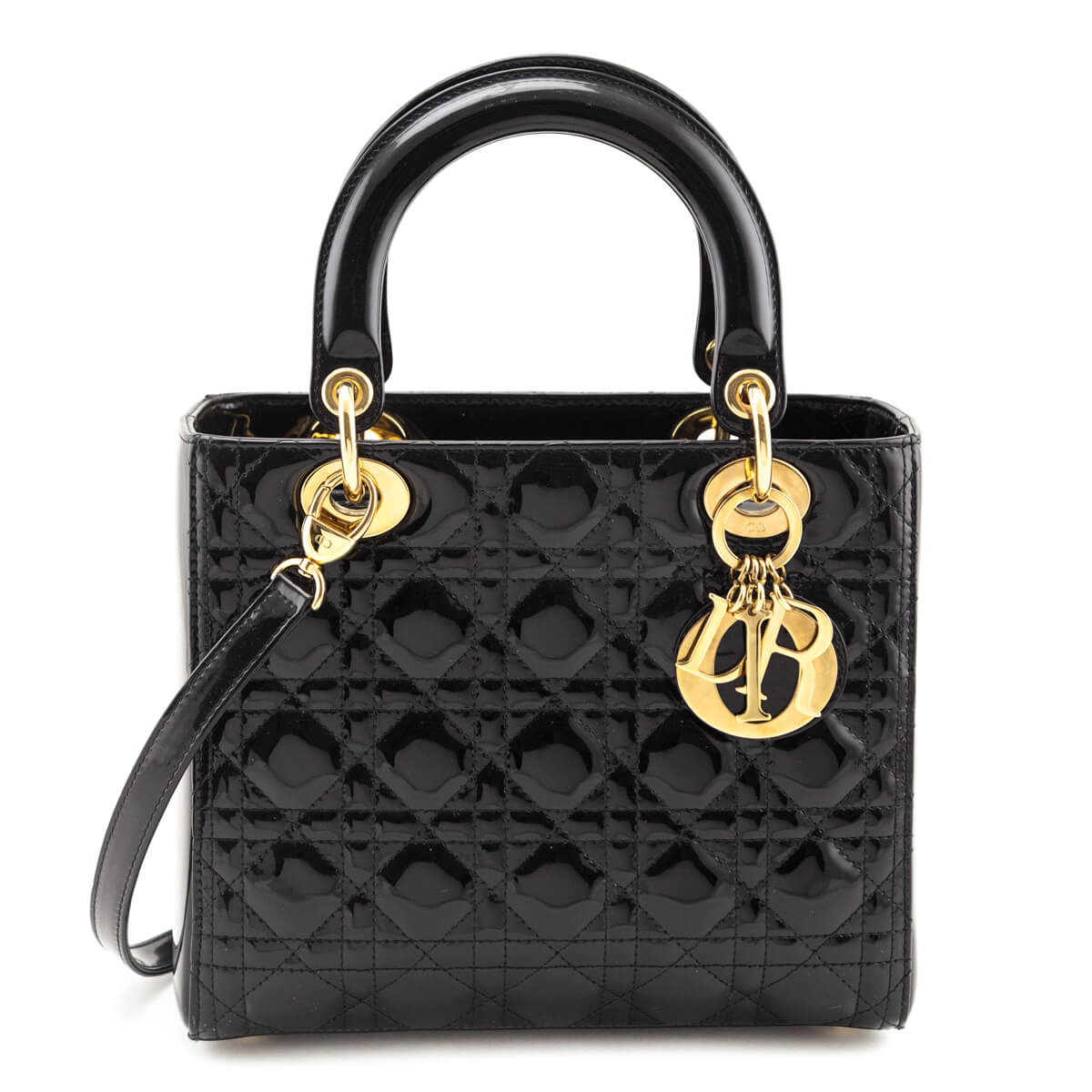 Dior Black Patent Cannage Medium Lady Dior