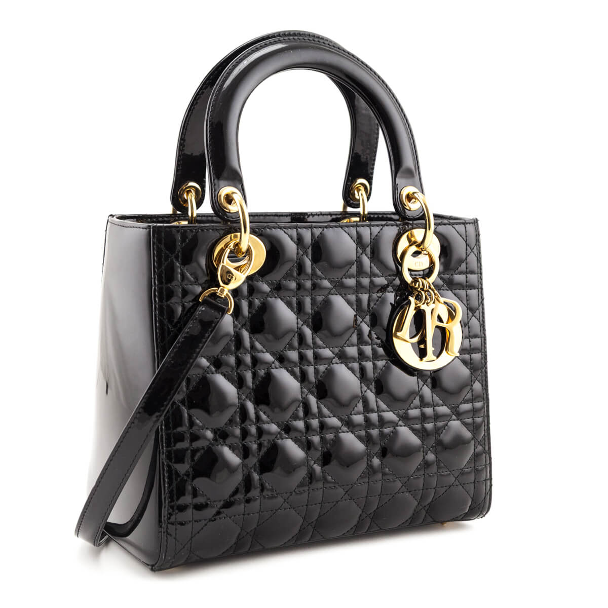 Dior Black Patent Cannage Medium Lady Dior