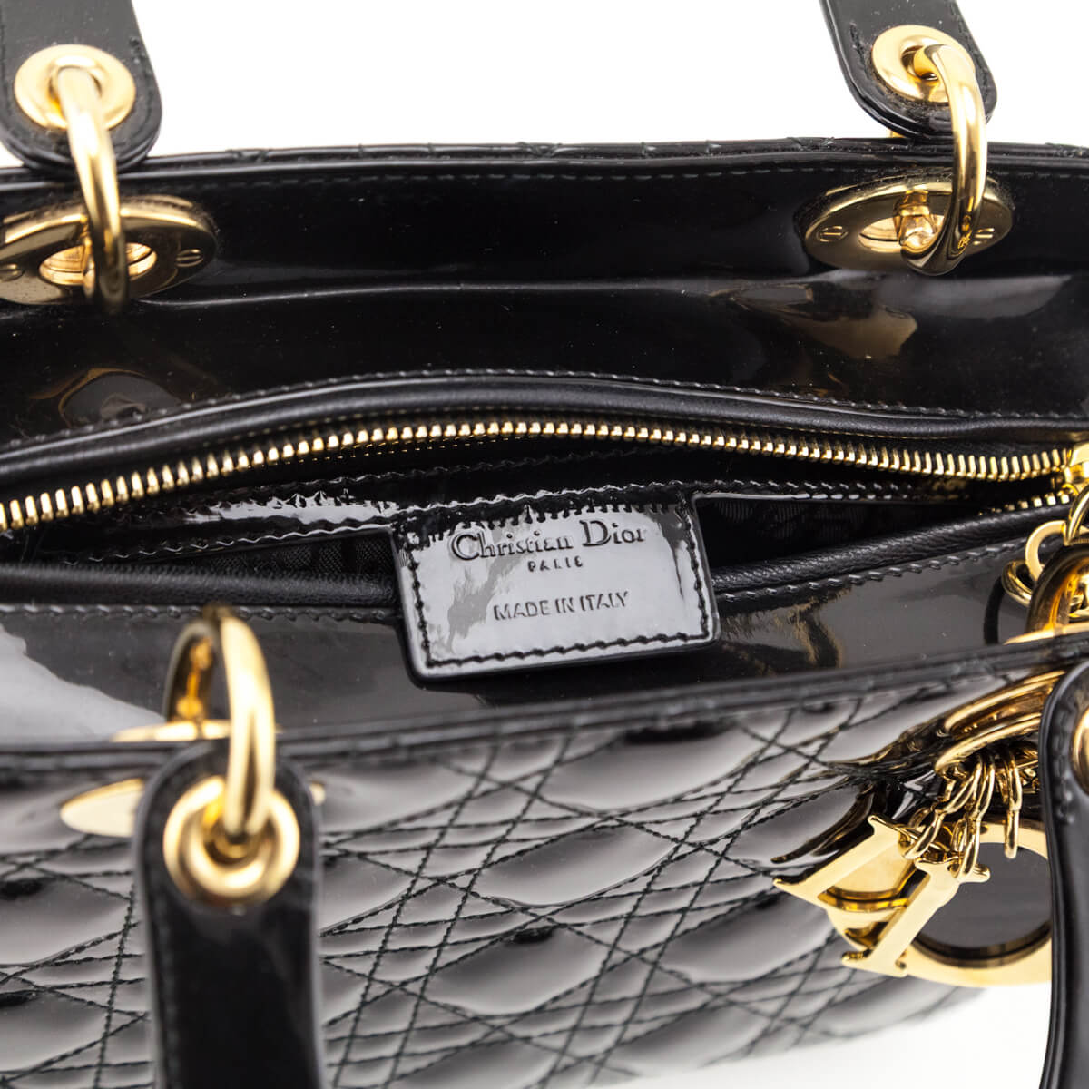 Dior Black Patent Cannage Medium Lady Dior