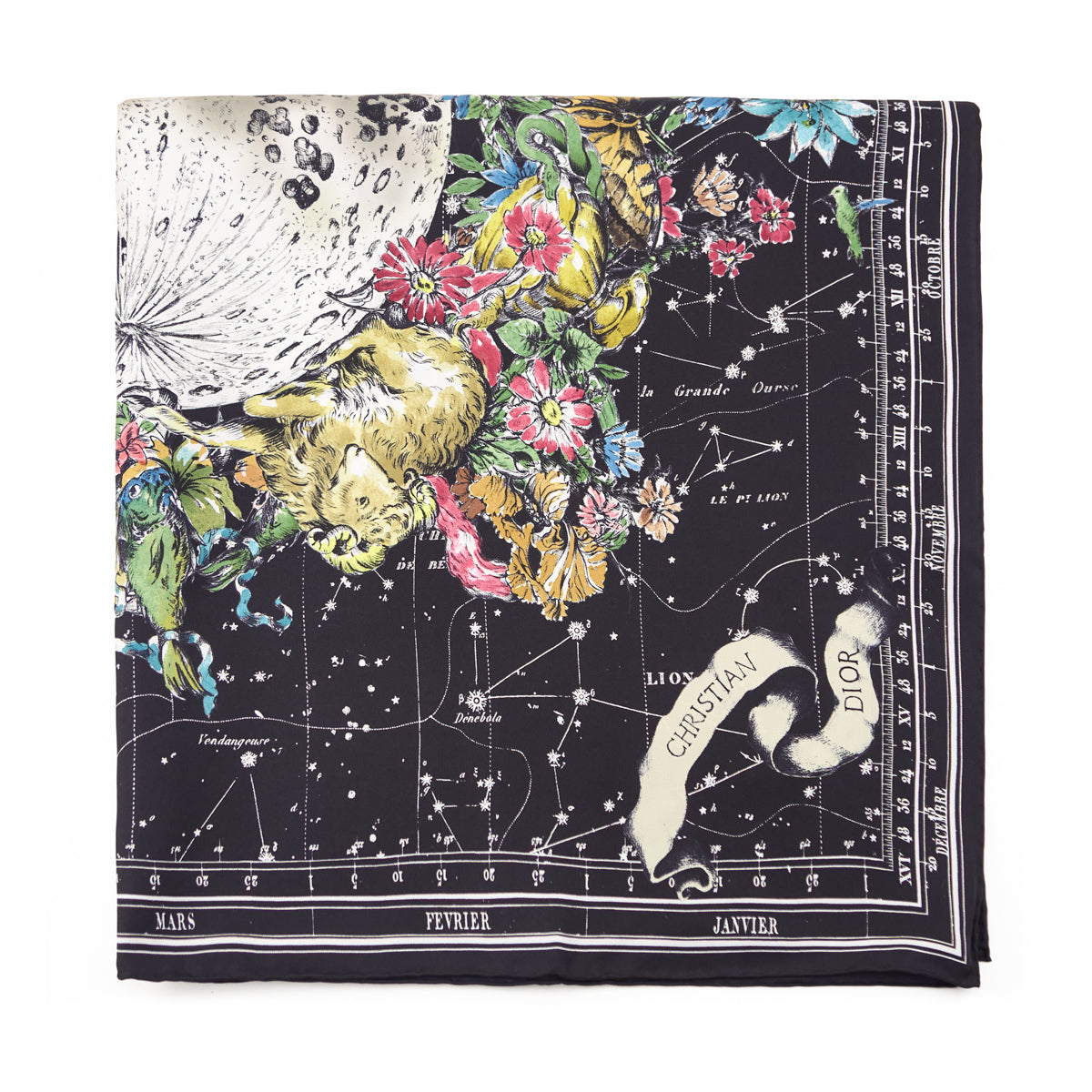 Dior Black Silk Zodiac Scarf 90