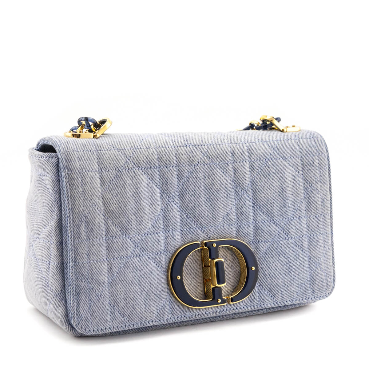 Dior Blue Denim Macrocannage Medium Caro Bag - Love that Bag etc - Preowned Authentic Designer Handbags & Preloved Fashions