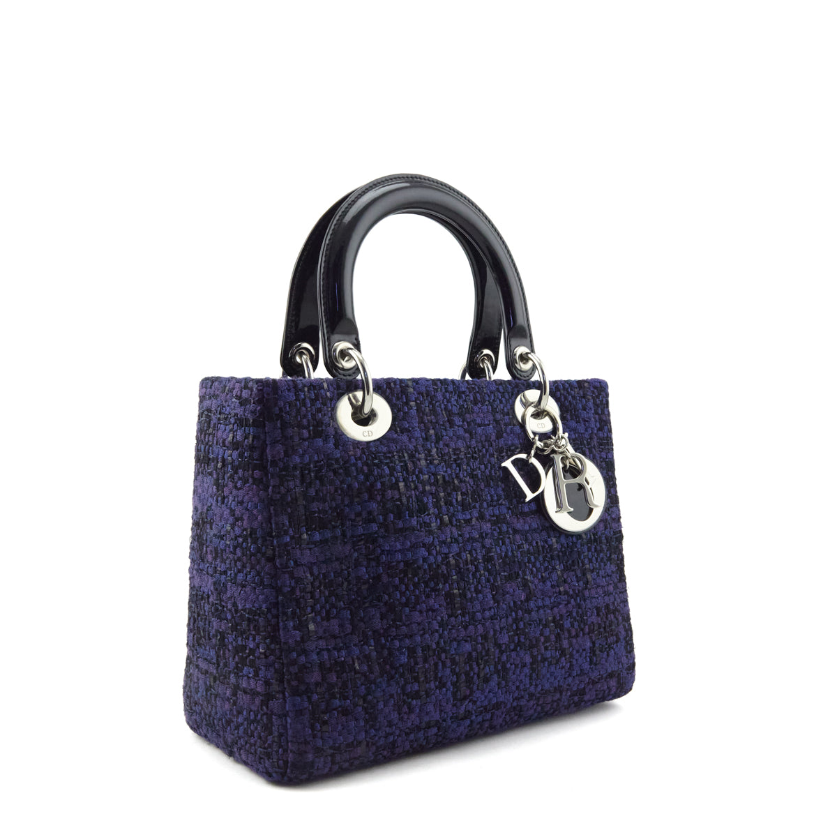Dior Blue Tweed & Leather Medium Lady Dior Tote