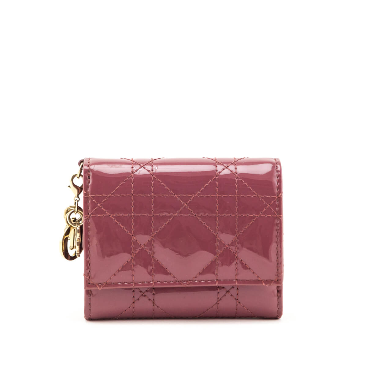 Dior Dark Pink Patent Cannage Lady Dior Lotus Wallet