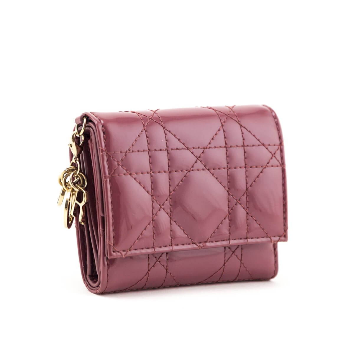 Dior Dark Pink Patent Cannage Lady Dior Lotus Wallet