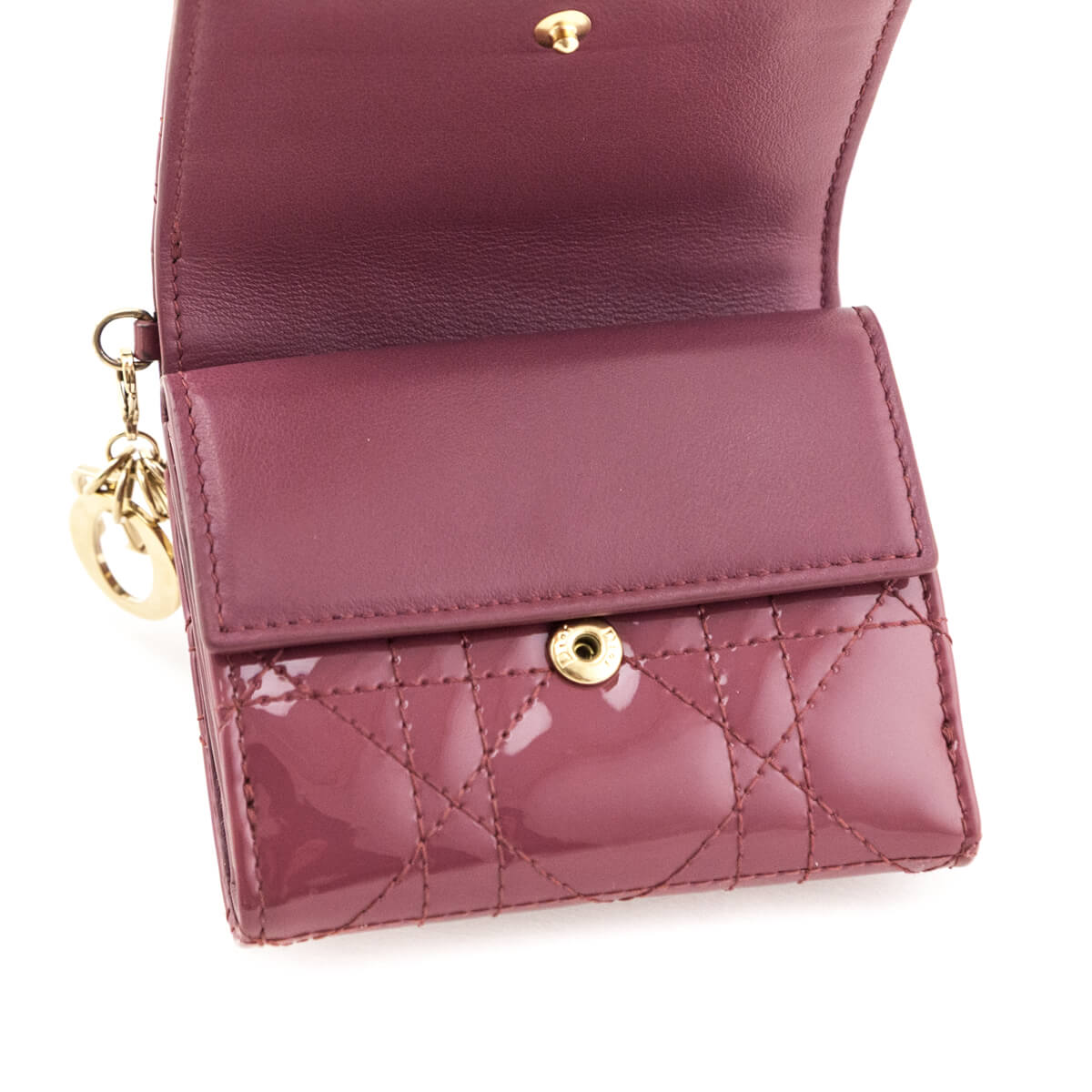 Dior Dark Pink Patent Cannage Lady Dior Lotus Wallet
