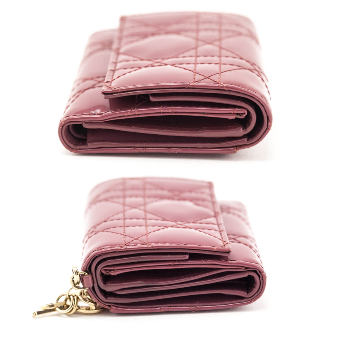 Dior Dark Pink Patent Cannage Lady Dior Lotus Wallet